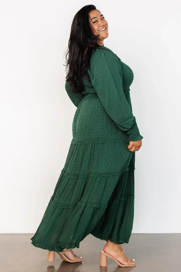 Amanda Smocked Dotted Maxi Dress | Evergreen