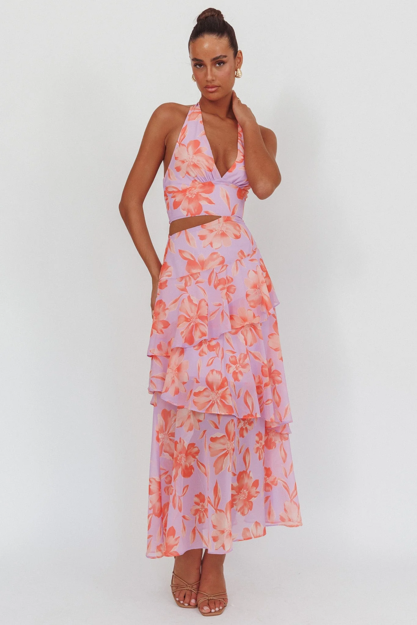 Aura Points Halterneck Cut-Out Maxi Dress Floral Lilac