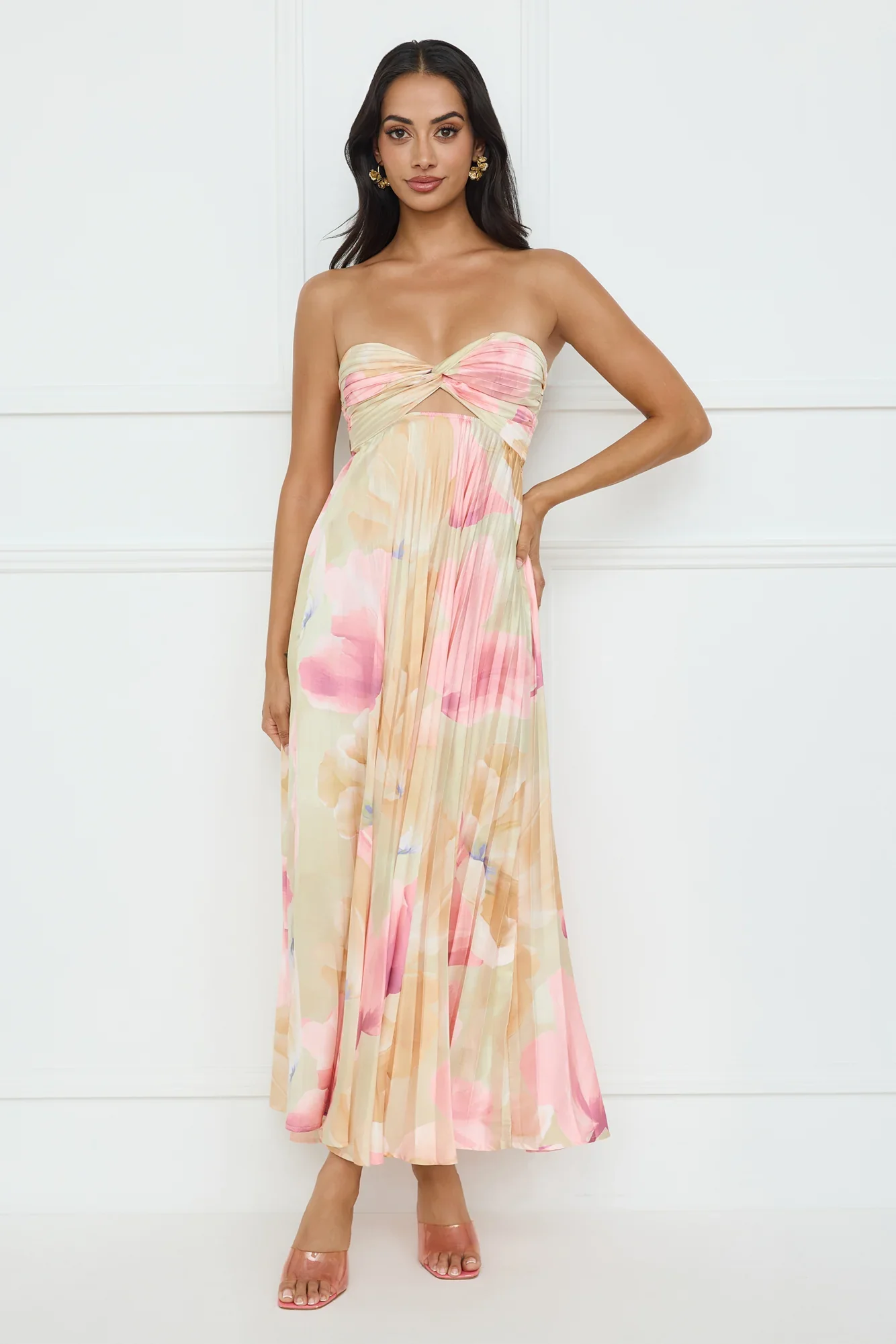 Sea Goddess Strapless Satin Maxi Dress