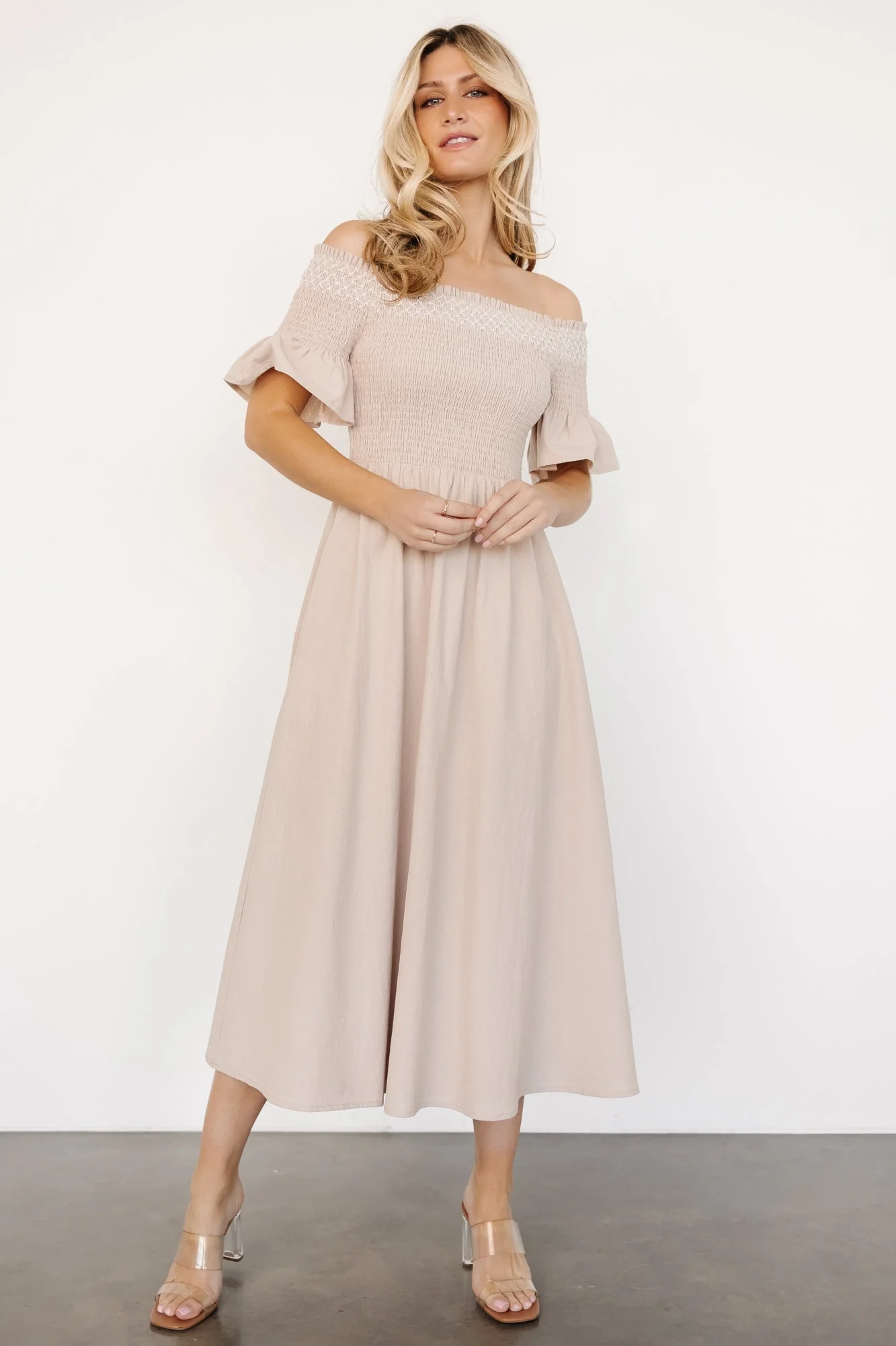 Jodi Off Shoulder Dress | Natural