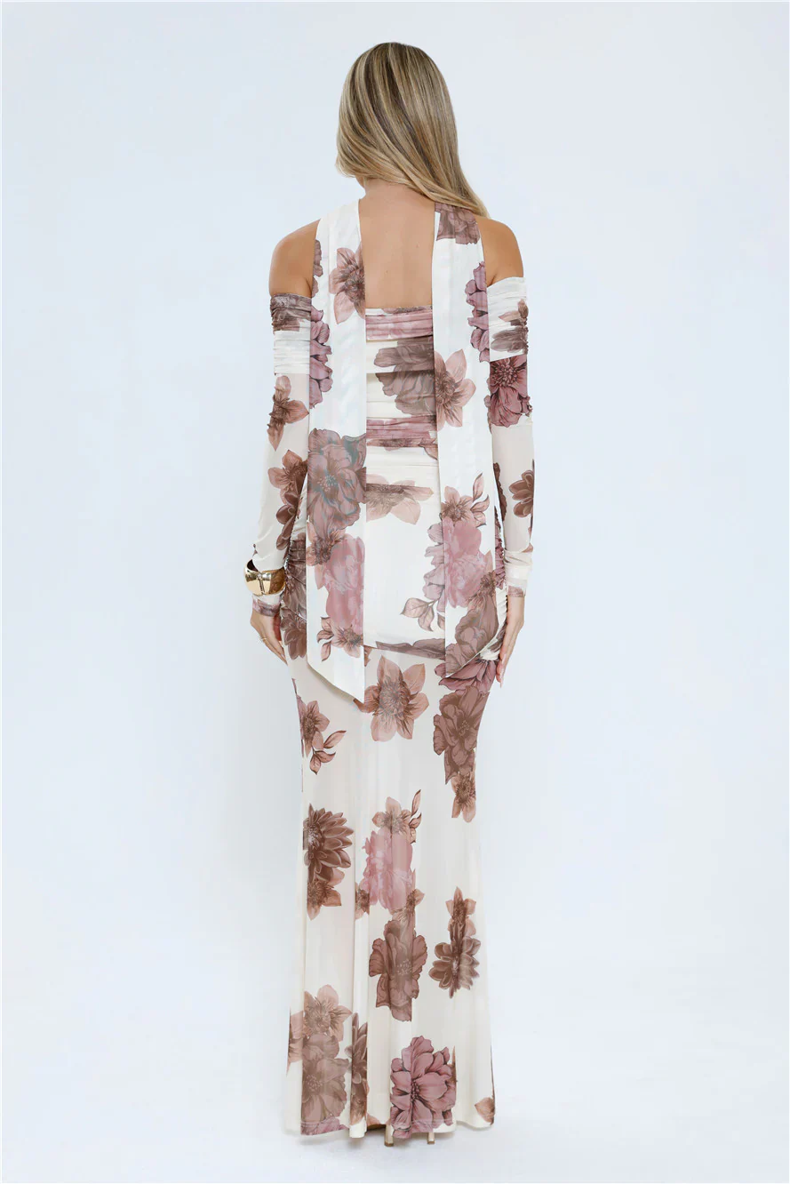 Garden Haze Off Shoulder Mesh Maxi Dress Floral