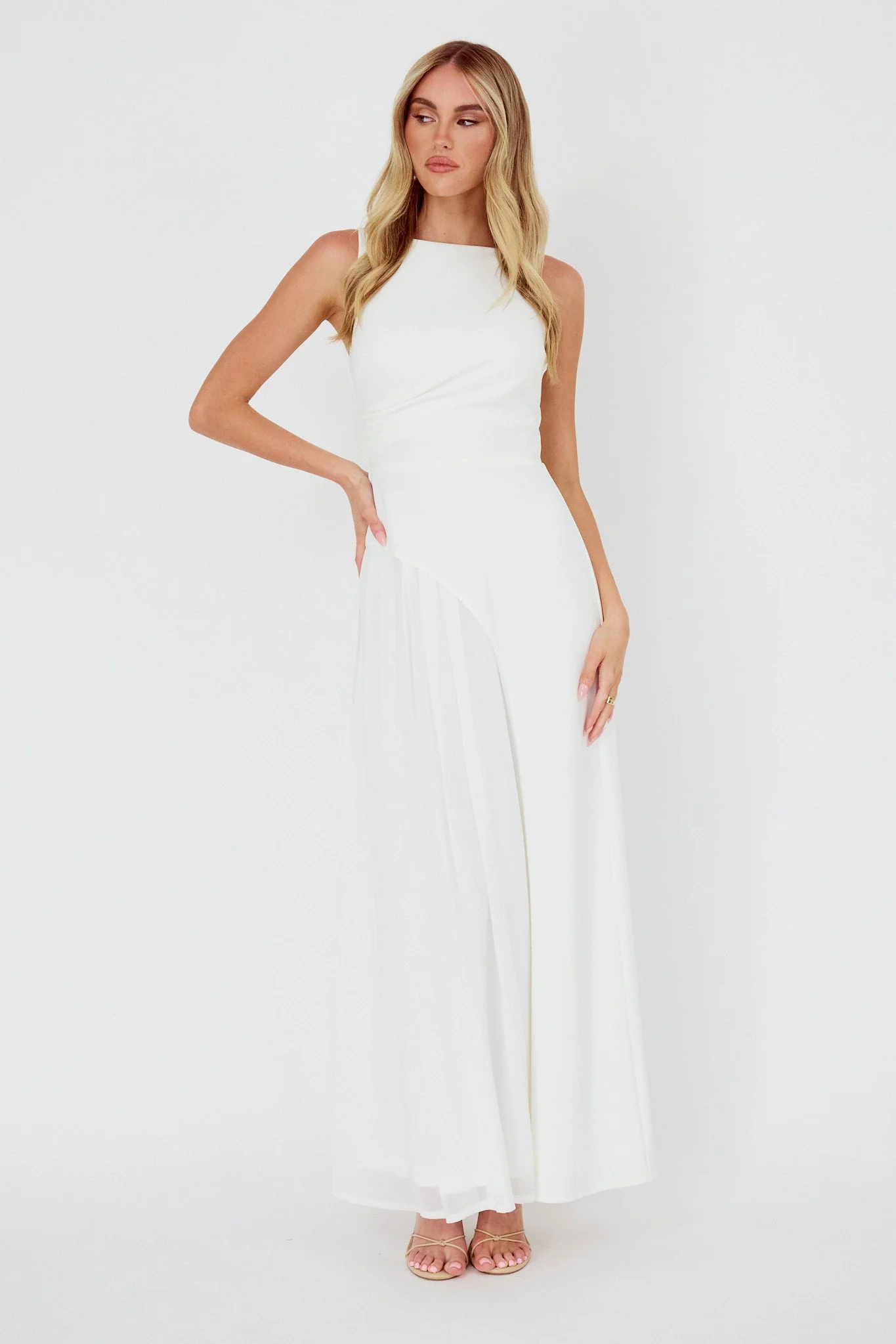 Ibis Pleat Detail Maxi Dress Off White
