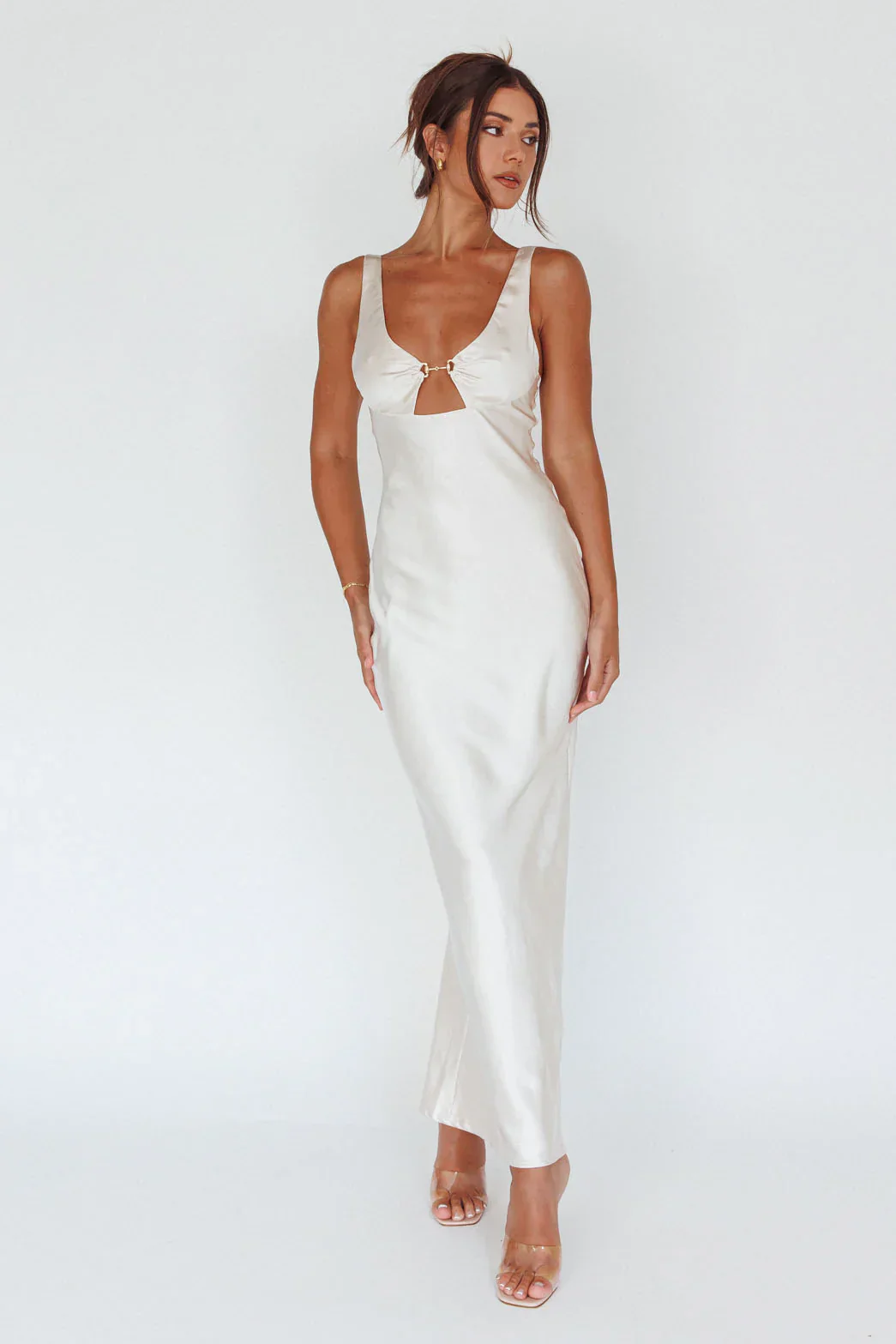 Blushing Beauty Horsebit Accent Maxi Dress Champagne