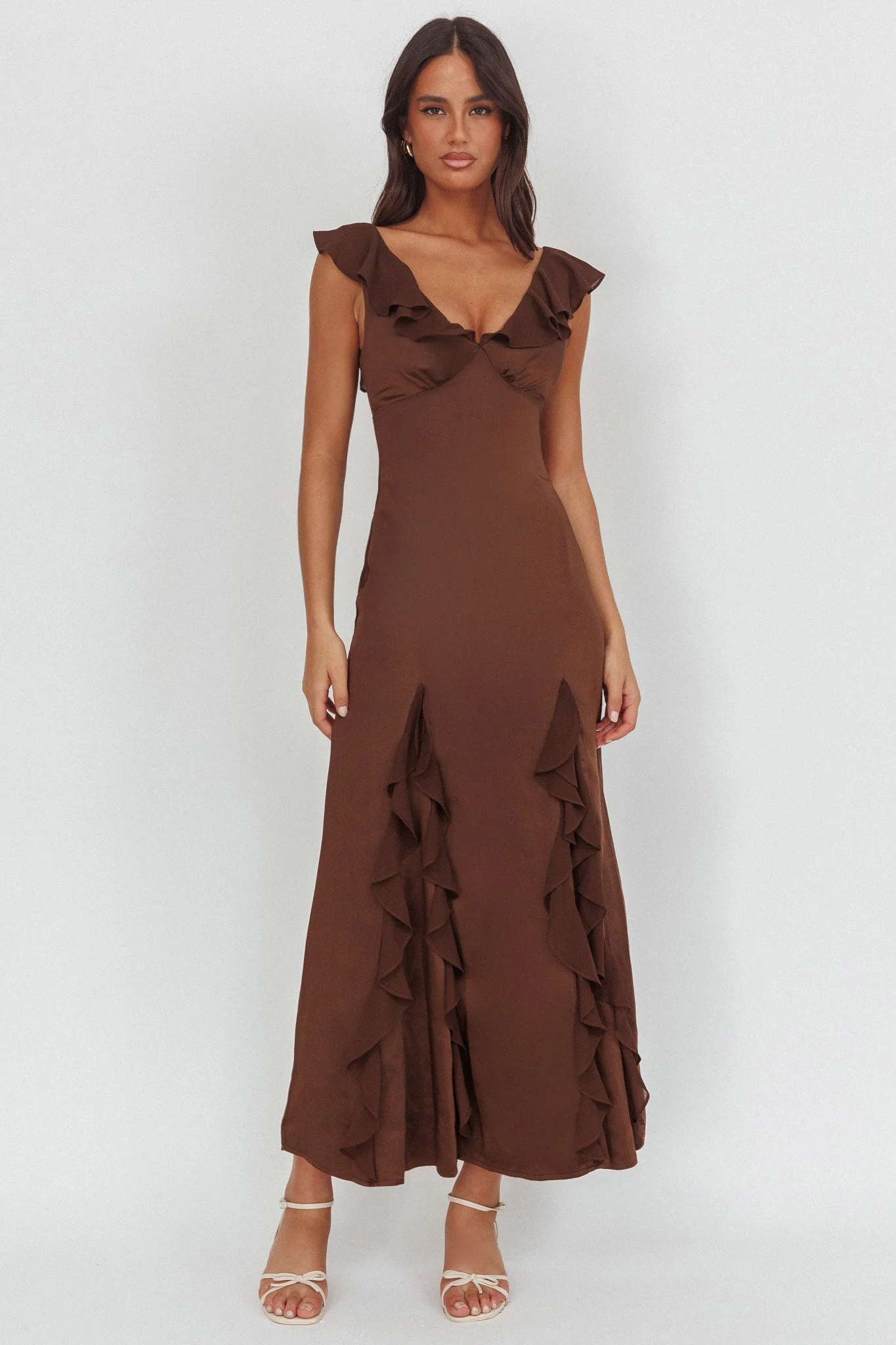 Zerai Ruffle Trimmed Maxi Dress Chocolate