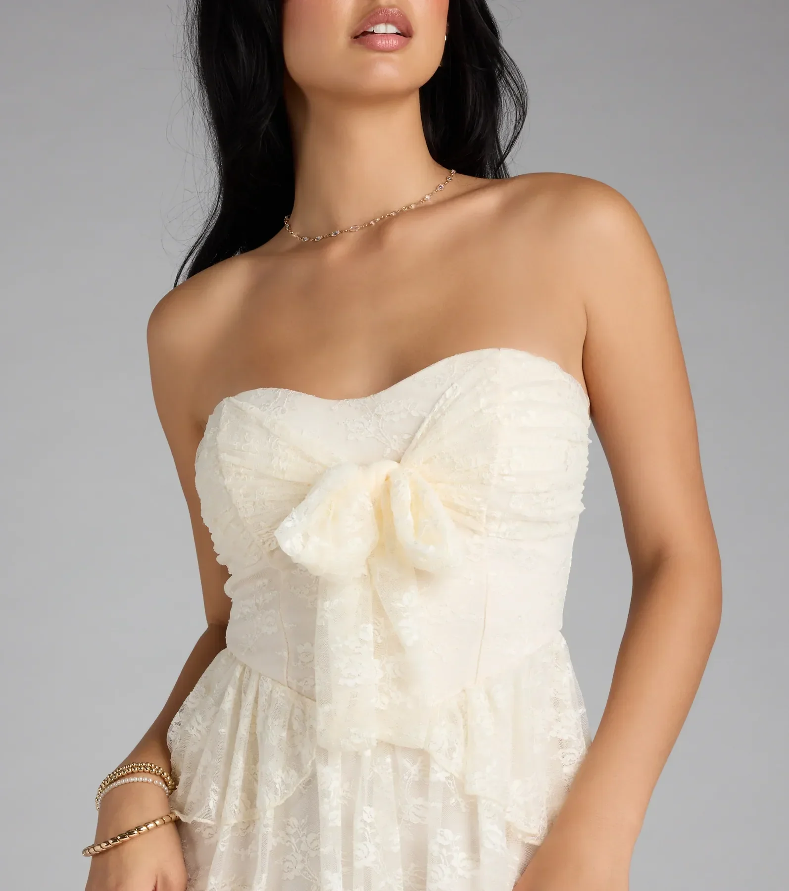 Love Stories Tie Front Ruffle Lace Skater Dress