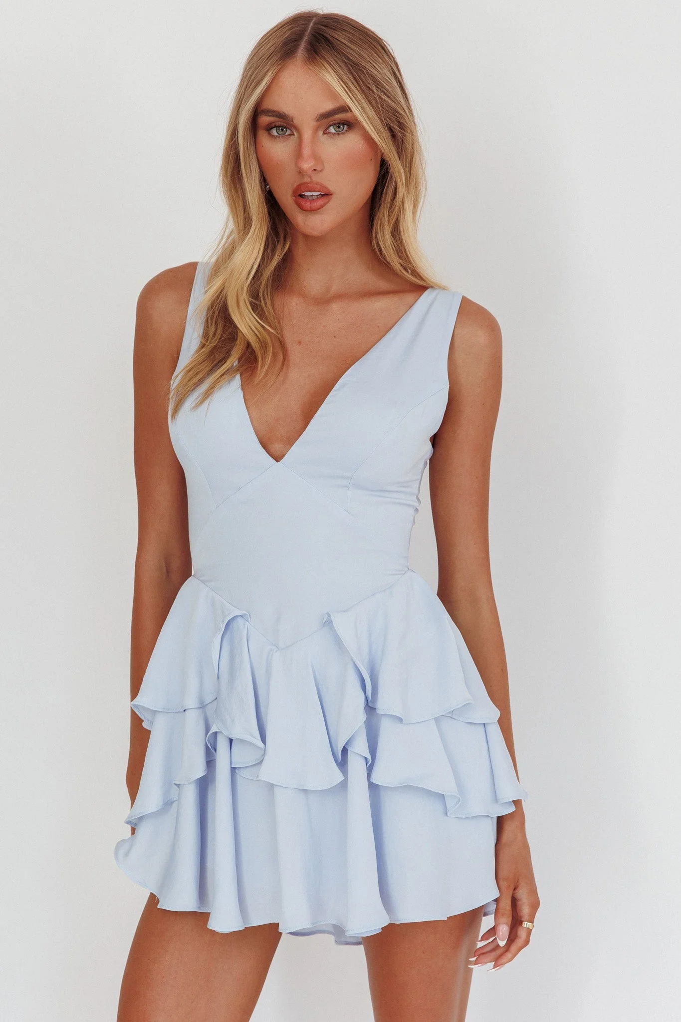 Like Me Tied Back Layered Mini Dress Sky