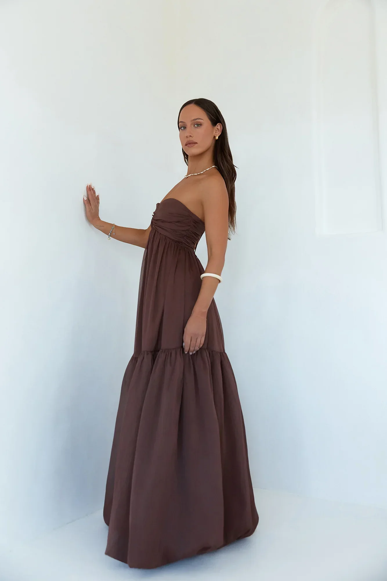 Unforgettable Style Strapless Maxi Dress Brown