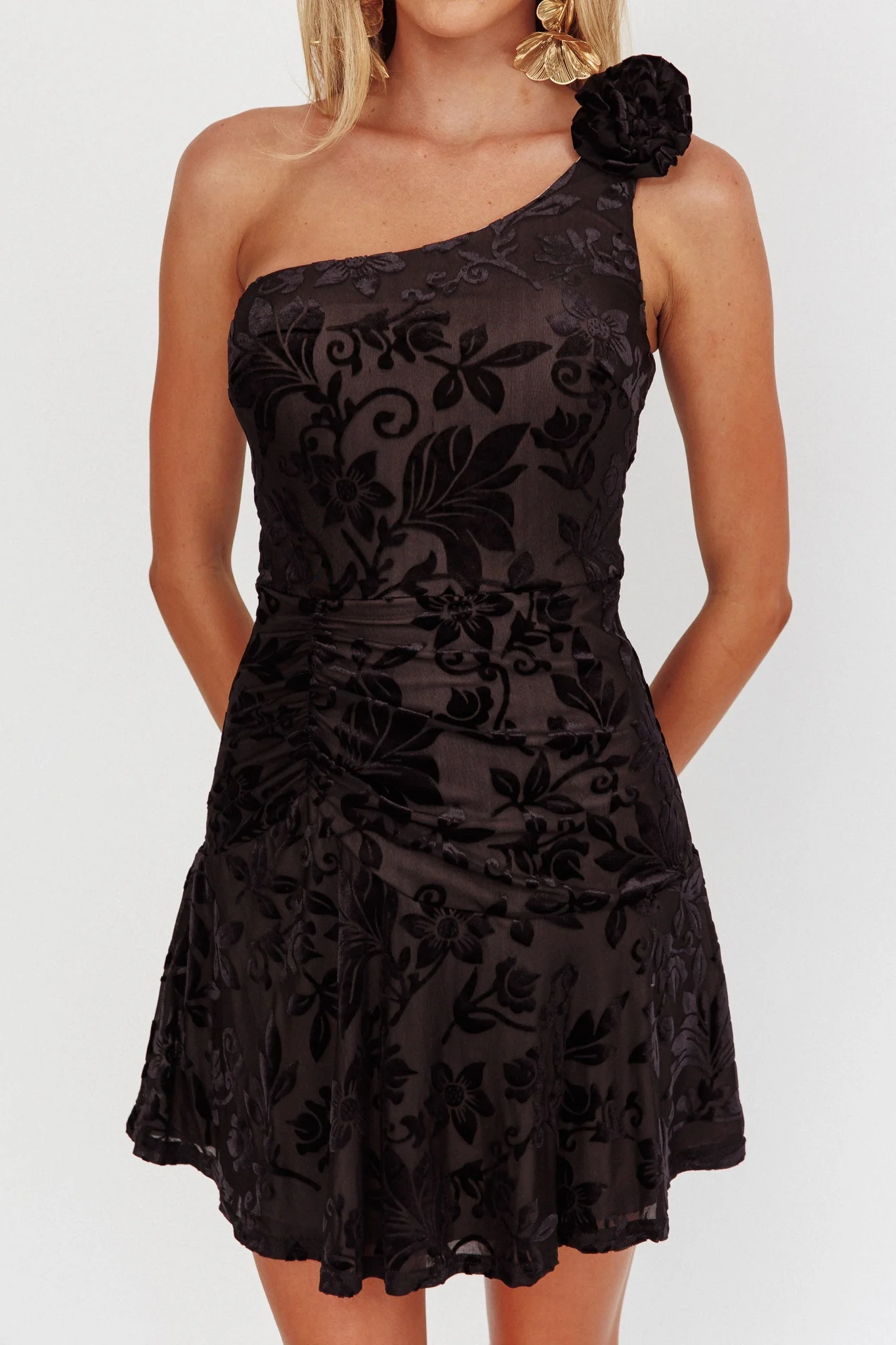 Midnight Aura One Shoulder Mini Dress Black