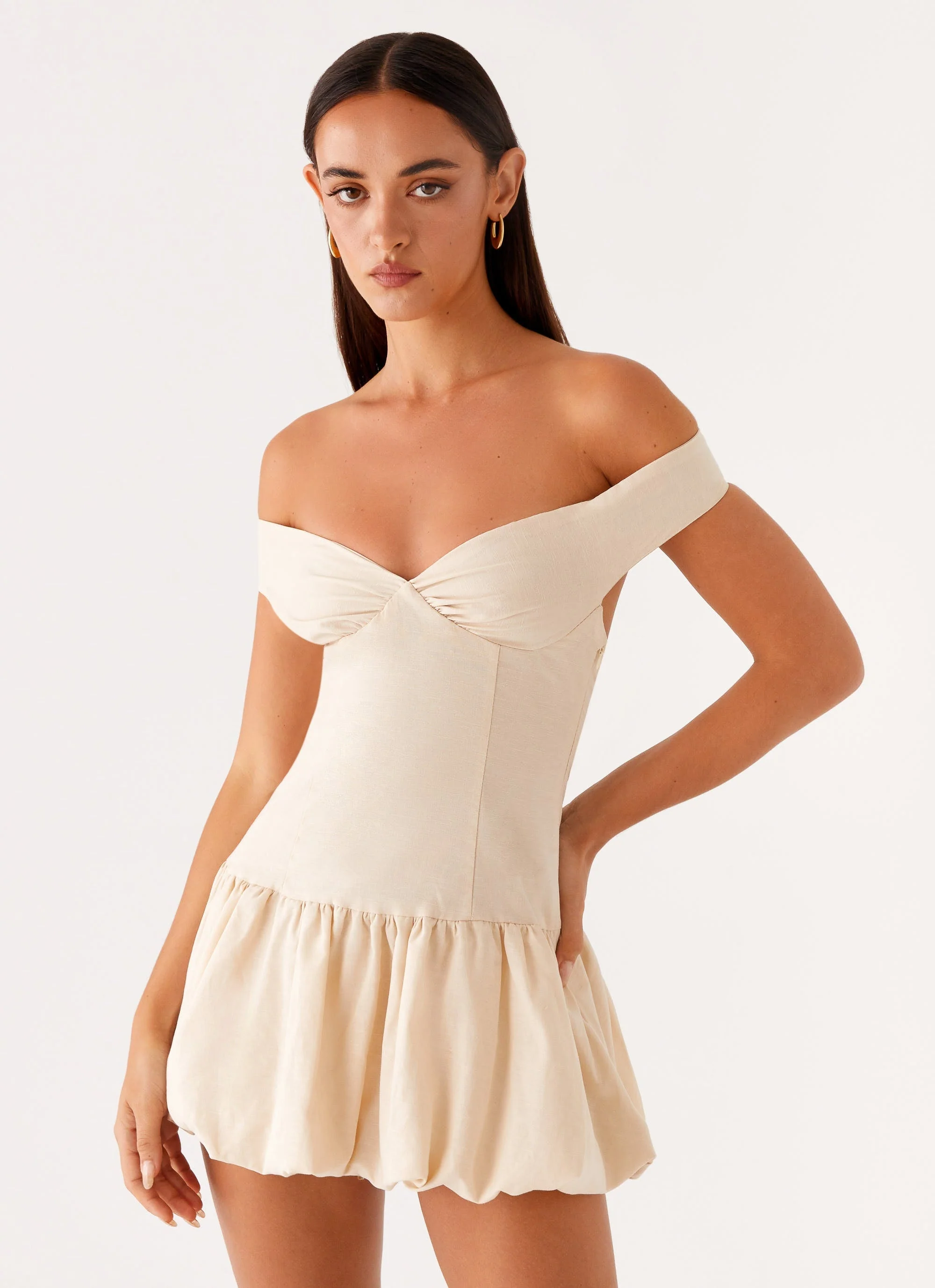 Endless Romance Off Shoulder Mini Dress - Butter