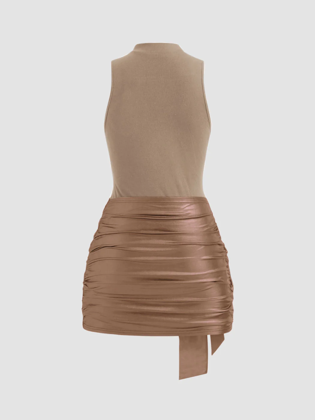 High Neck Ruched Knotted Mini Dress