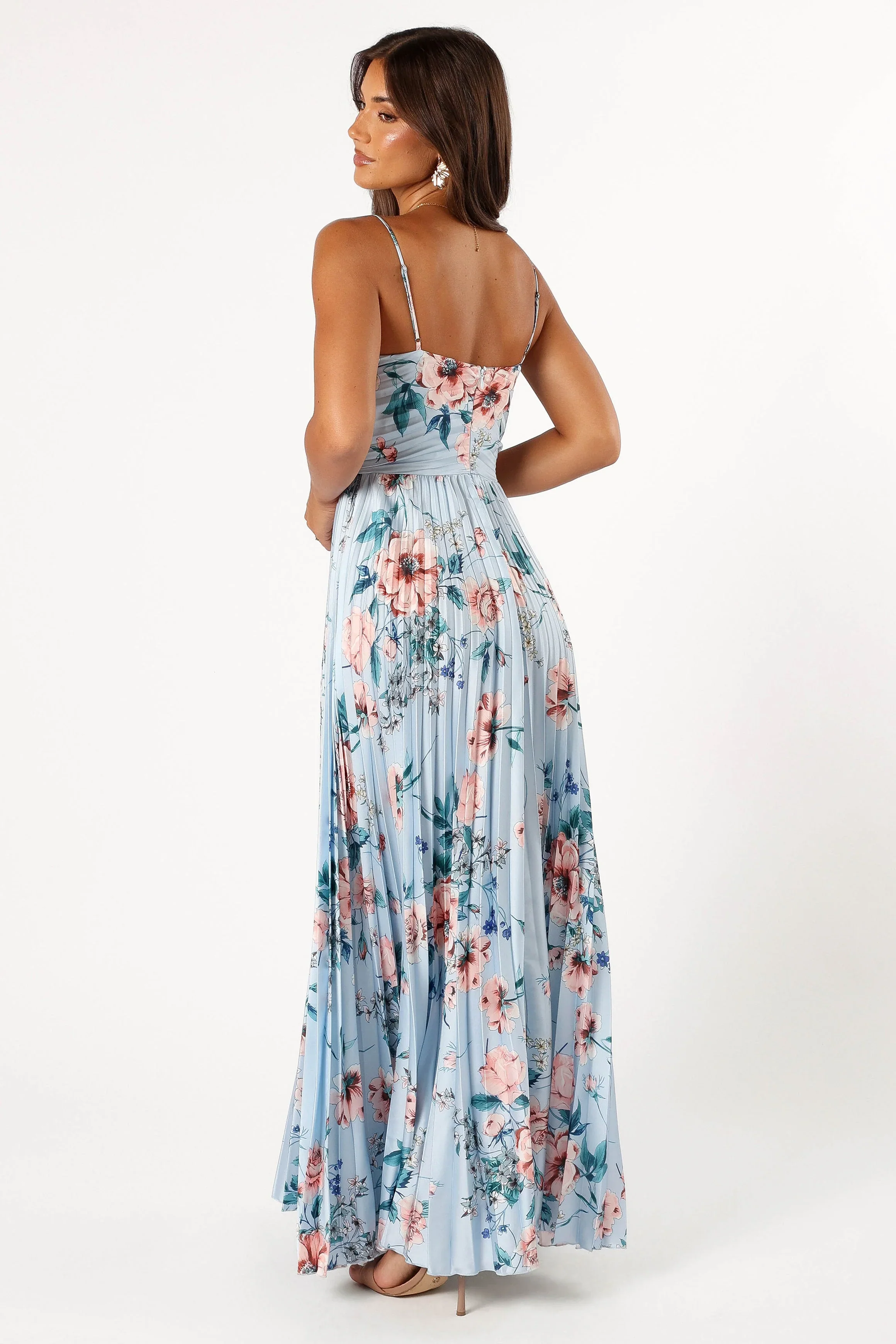 Naira Pleated Maxi Dress - Blue Floral