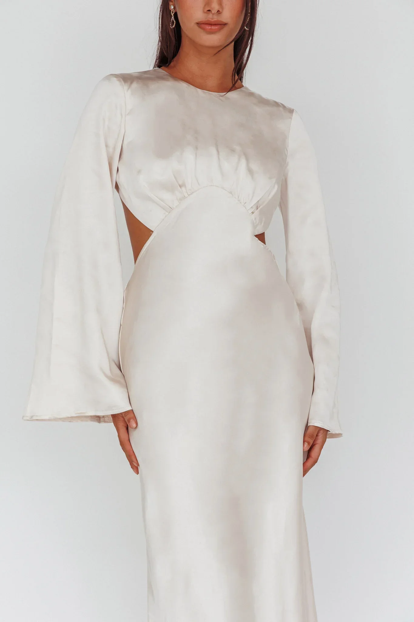 Doting Bell Sleeve Cut-Out Midi Dress Champagne