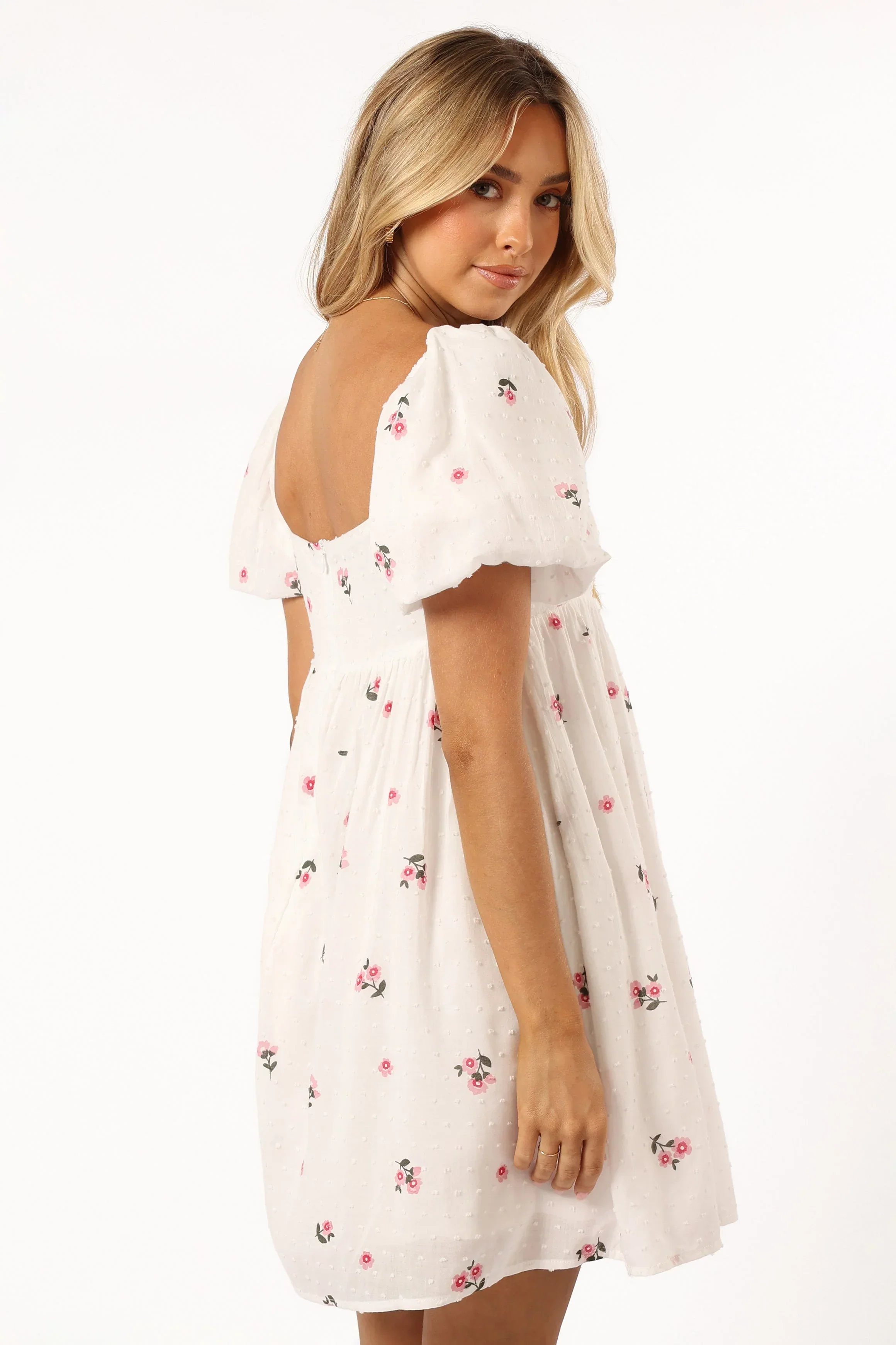 Tegan Mini Dress - White Pink Floral