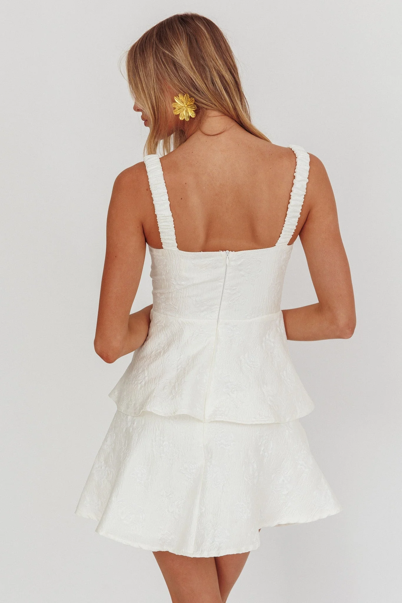 Provence Bloom Peplum Mini Dress Cream