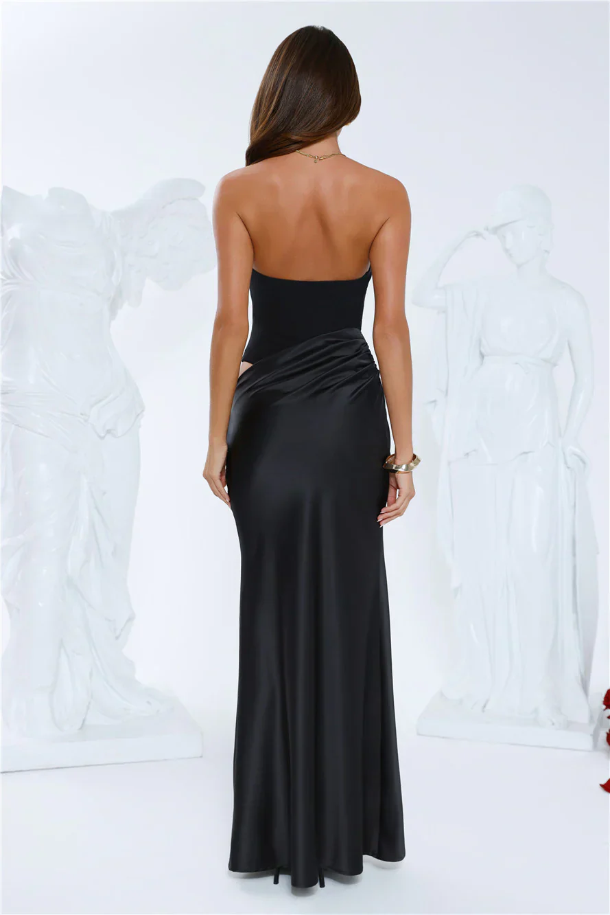 Elevated Simplicity Strapless Satin Maxi Dress Black