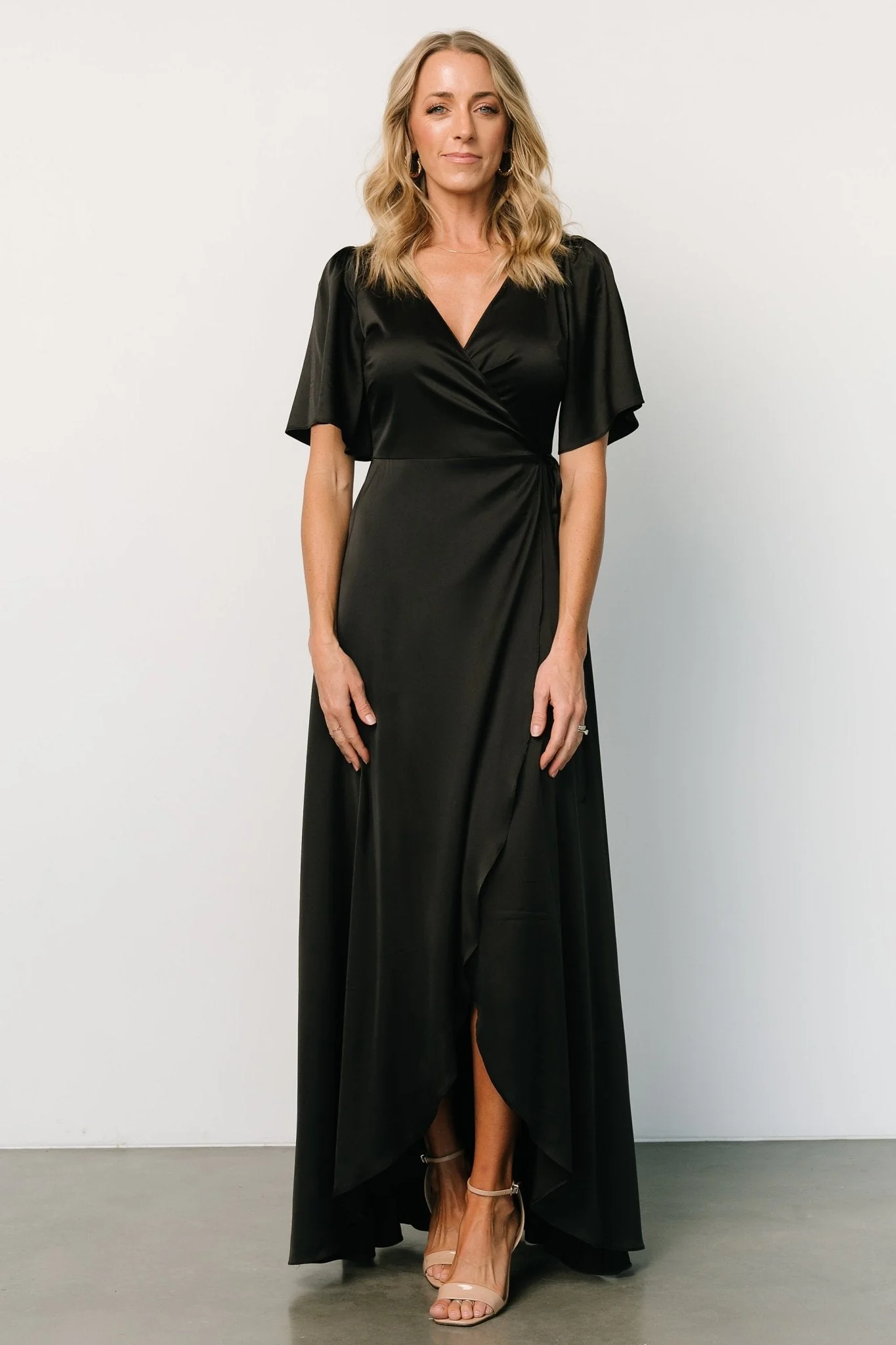 Vara Satin Maxi Wrap Dress | Black