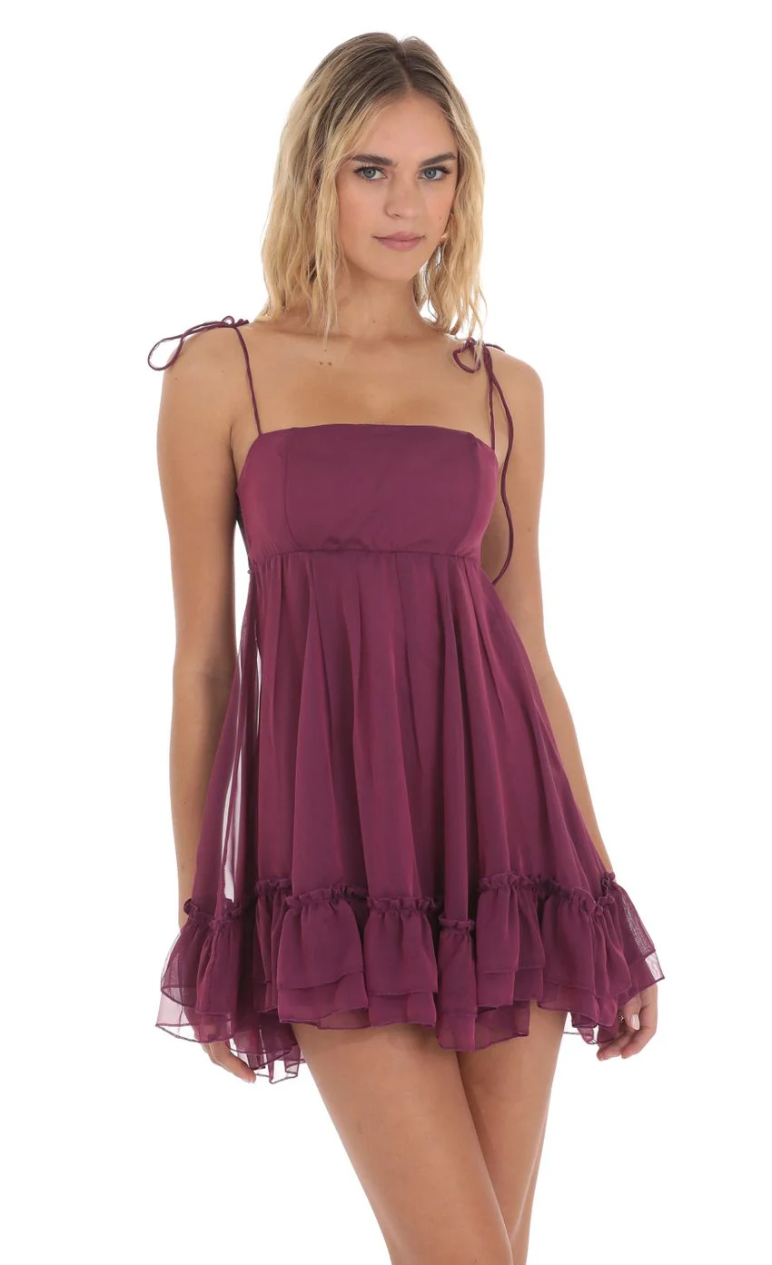 Chiffon Baby Doll Dress in Plum
