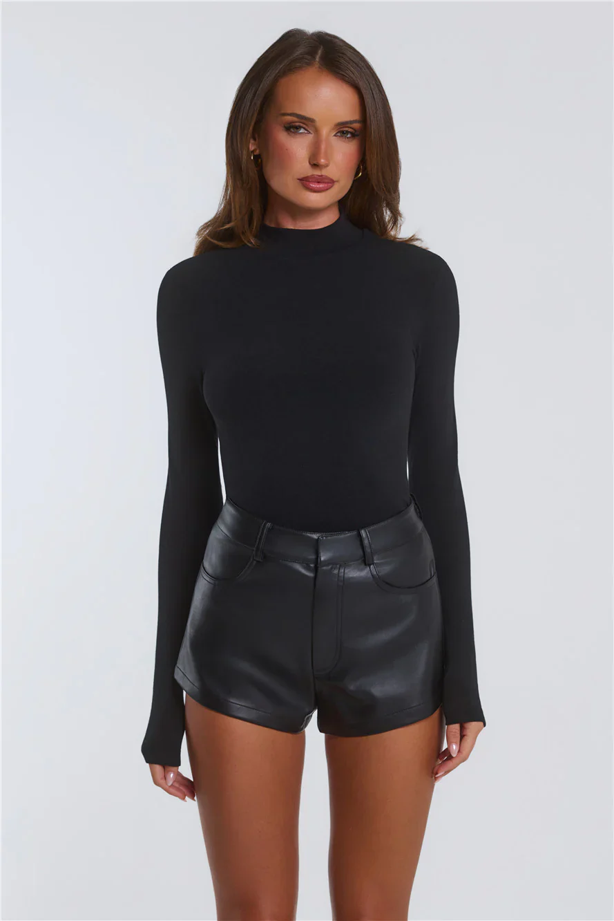 BASE Form Luxe Knit Simple High Neck Long Sleeve Top Black