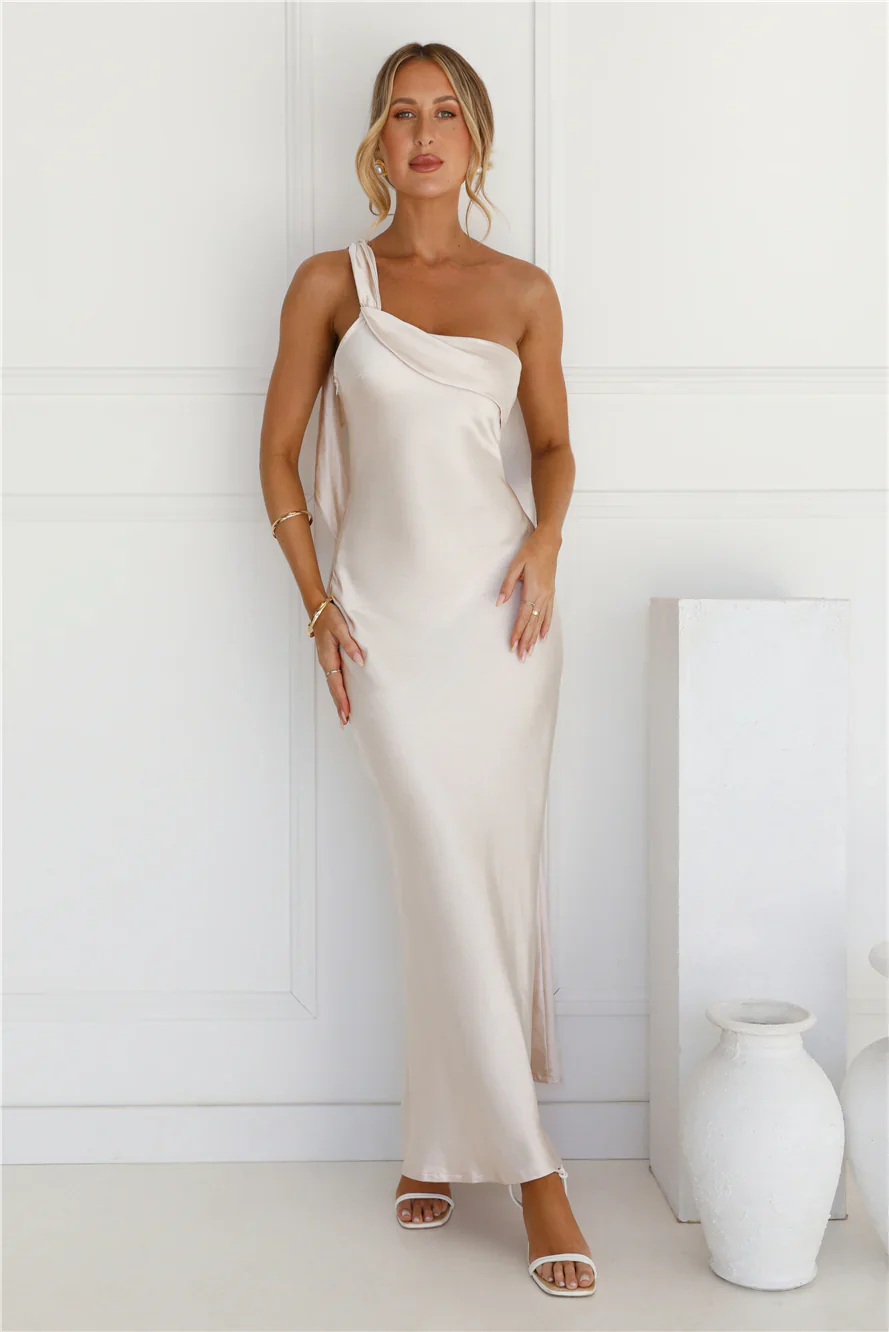 Romantic Tales Satin One Shoulder Maxi Dress
