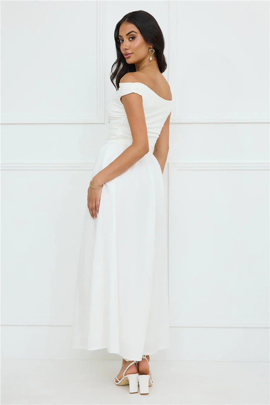 Camellia Charm Off Shoulder Maxi Dress