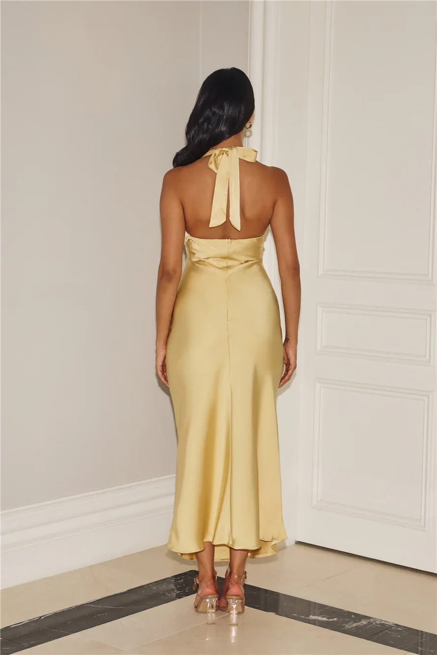 Gold Romance Halter Satin Maxi Dress
