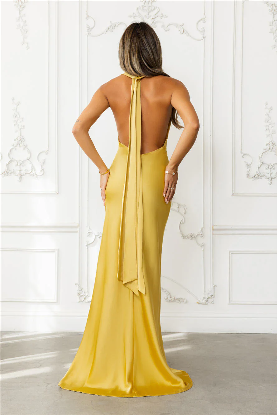 Nightfall Noir Halter Satin Maxi Dress