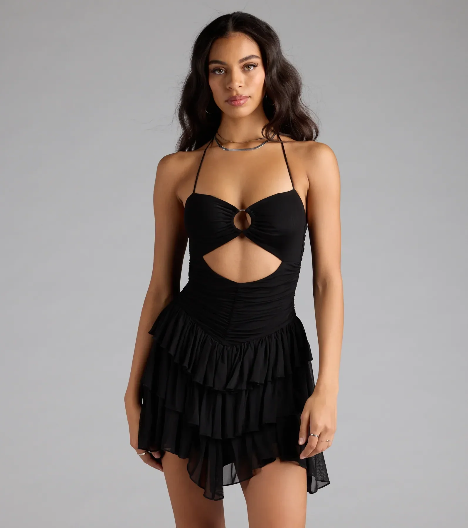 Sweet But Spicy Halter Cutout Ruffle Skater Dress