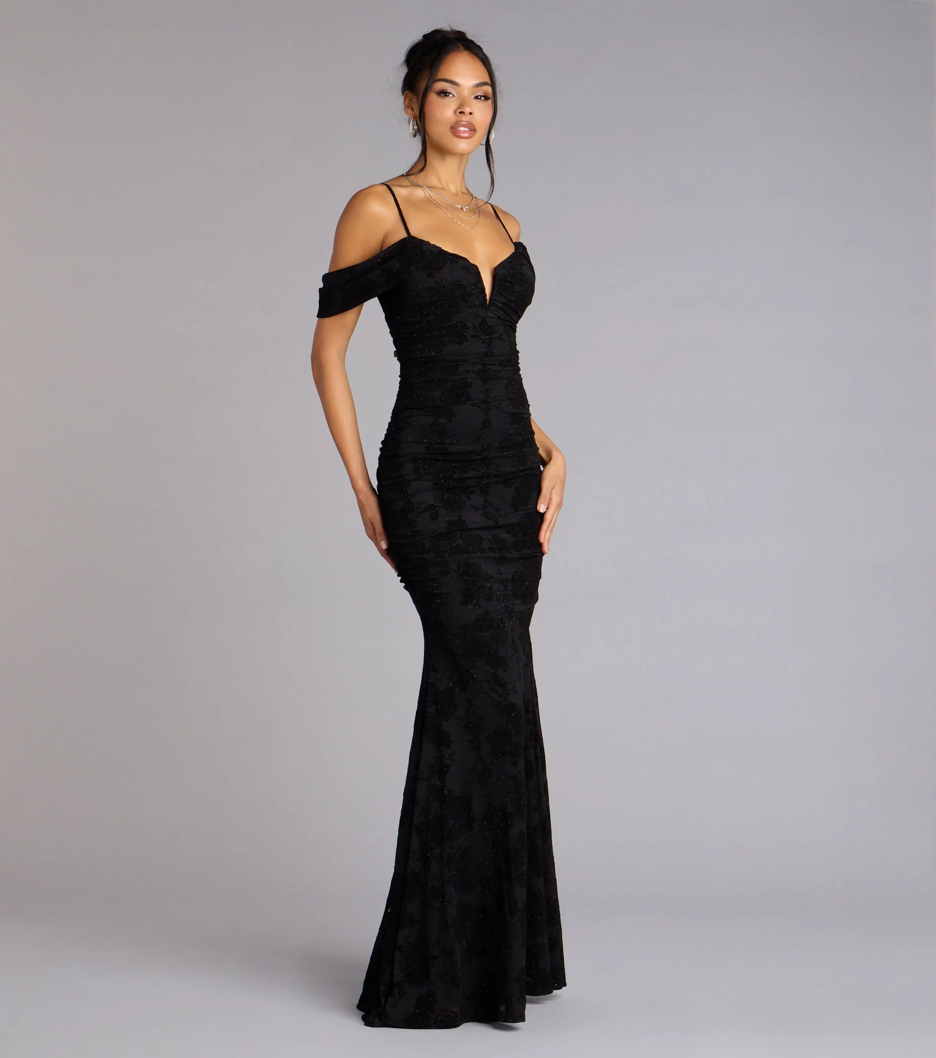 Evelina Mesh Velvet Mermaid Formal Dress