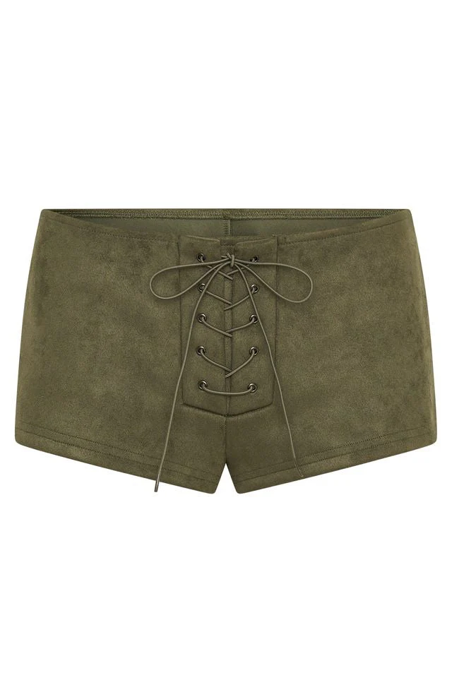 Don't Speak Faux Suede Shorts Cactus