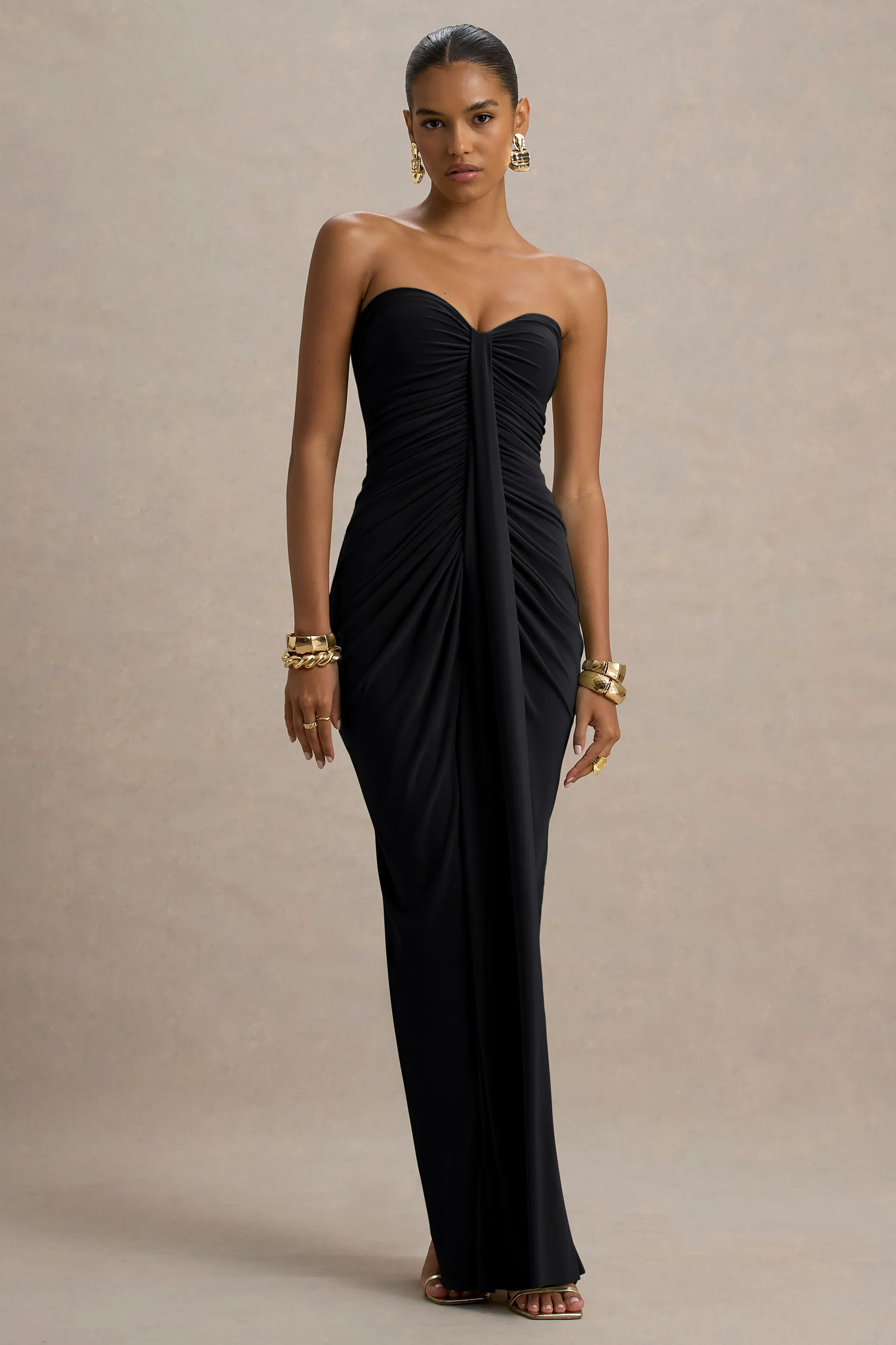 Ali | Black Sweetheart Ruched Wrap Maxi Dress