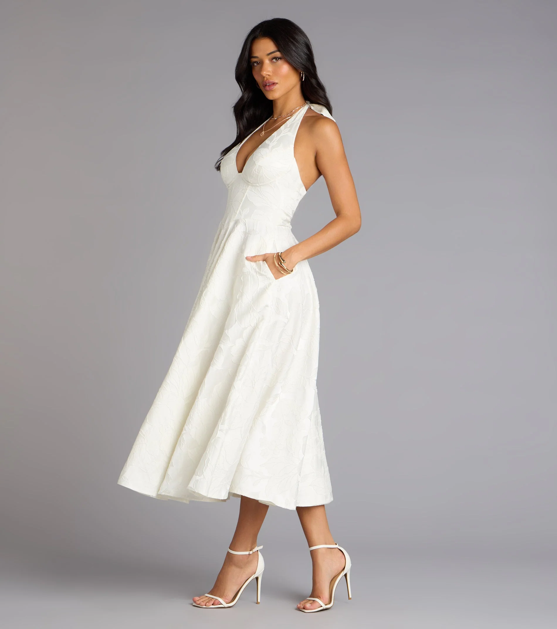 Ellen Lace-Up Halter A-Line Midi Formal Dress