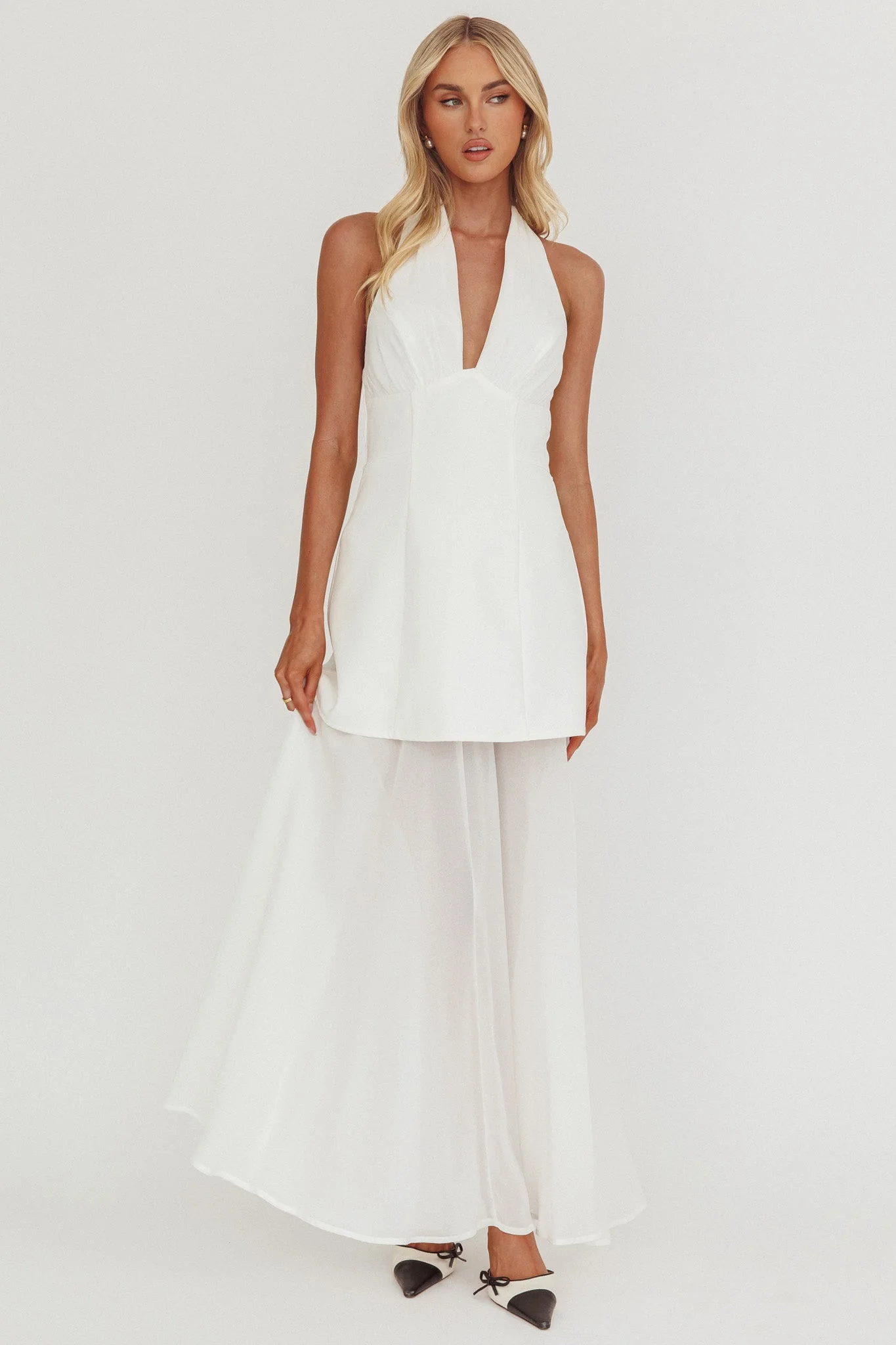 Opulent Halterneck Layered Maxi Dress White