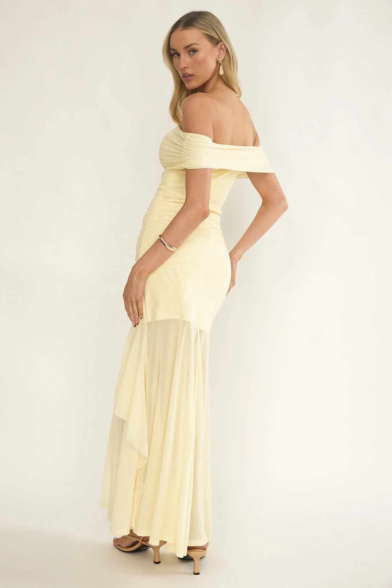 Kiarna Off-Shoulder Mesh Maxi Dress Butter
