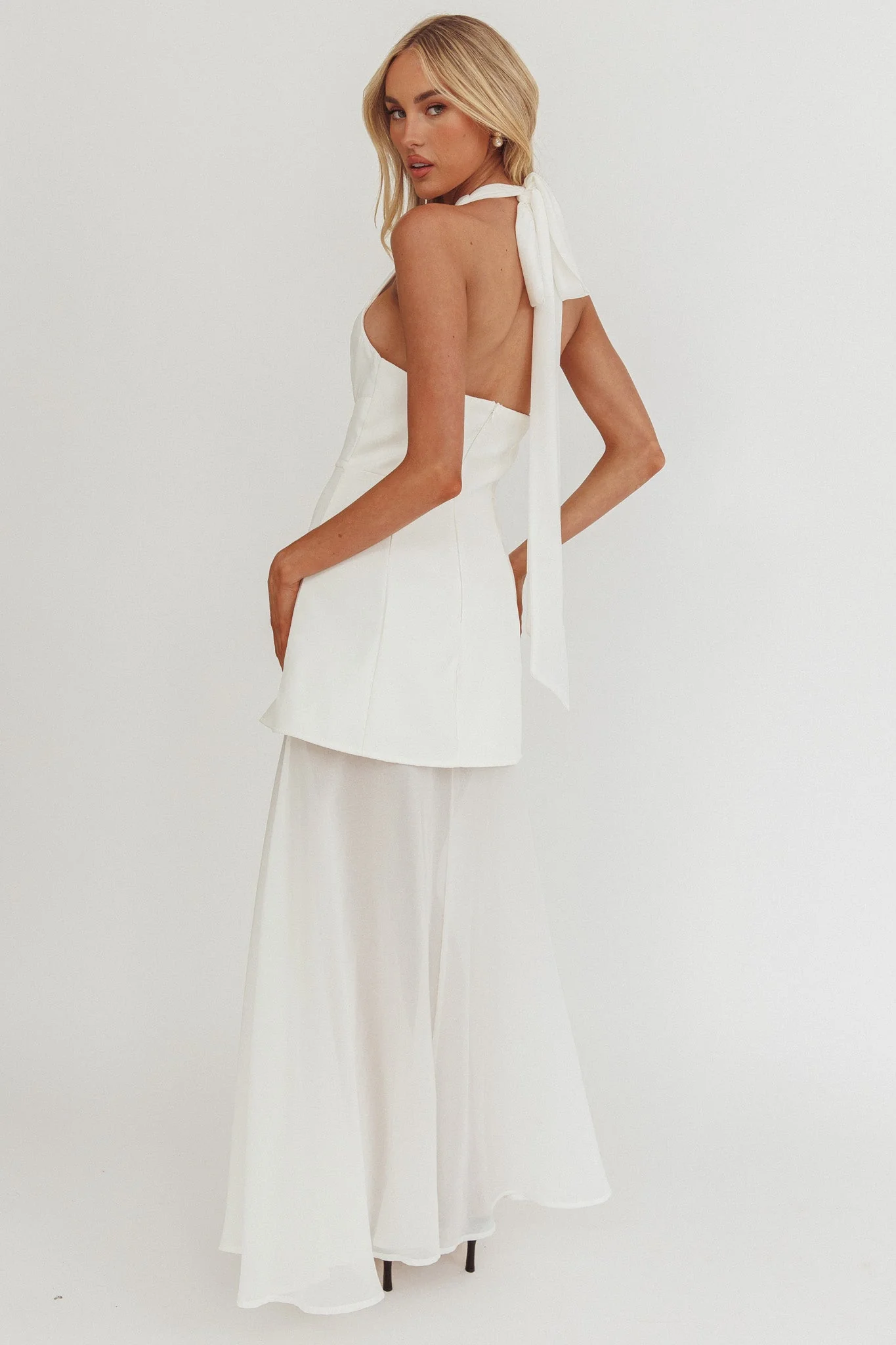 Opulent Halterneck Layered Maxi Dress White