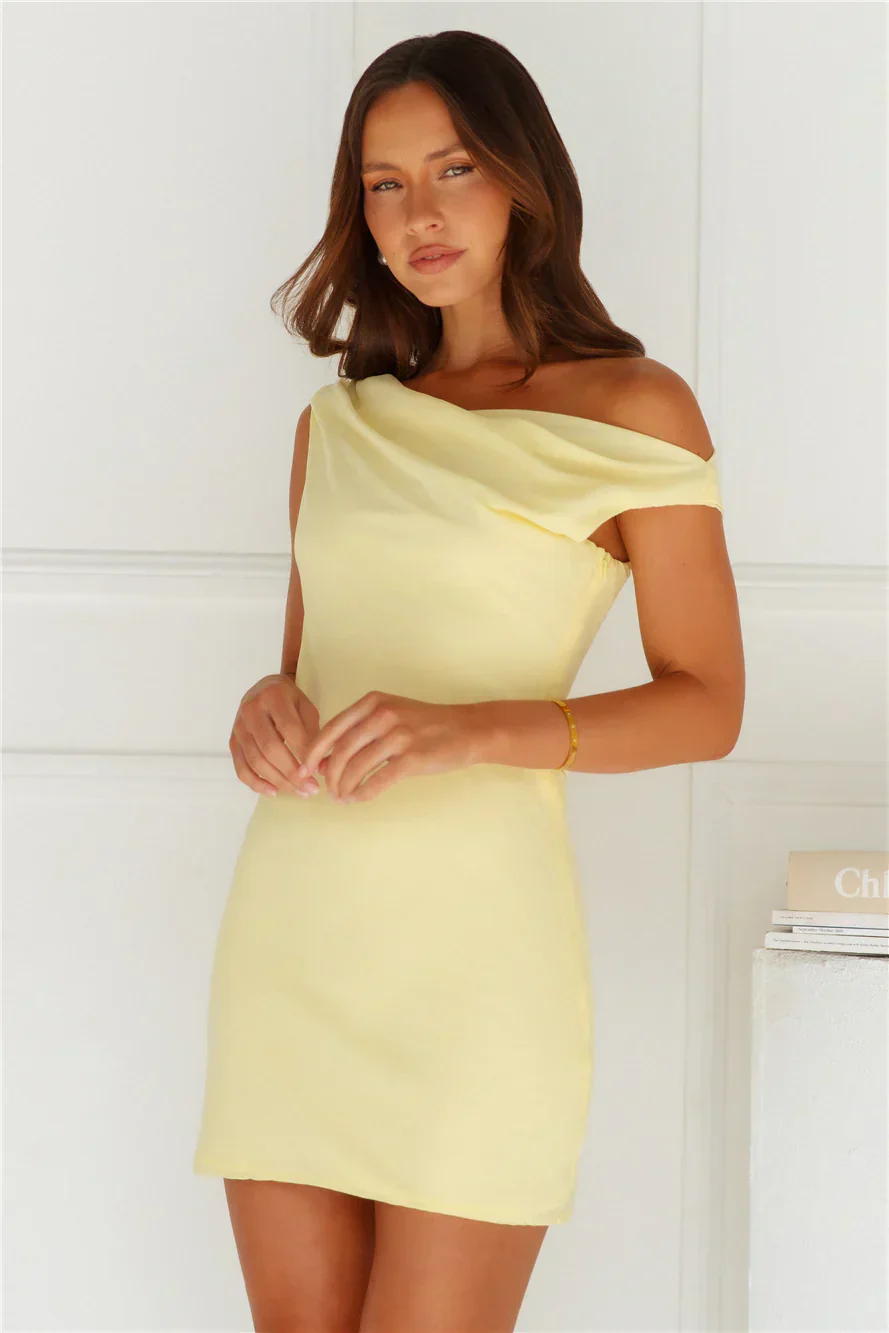 Late Night Out Off Shoulder Mini Dress Yellow
