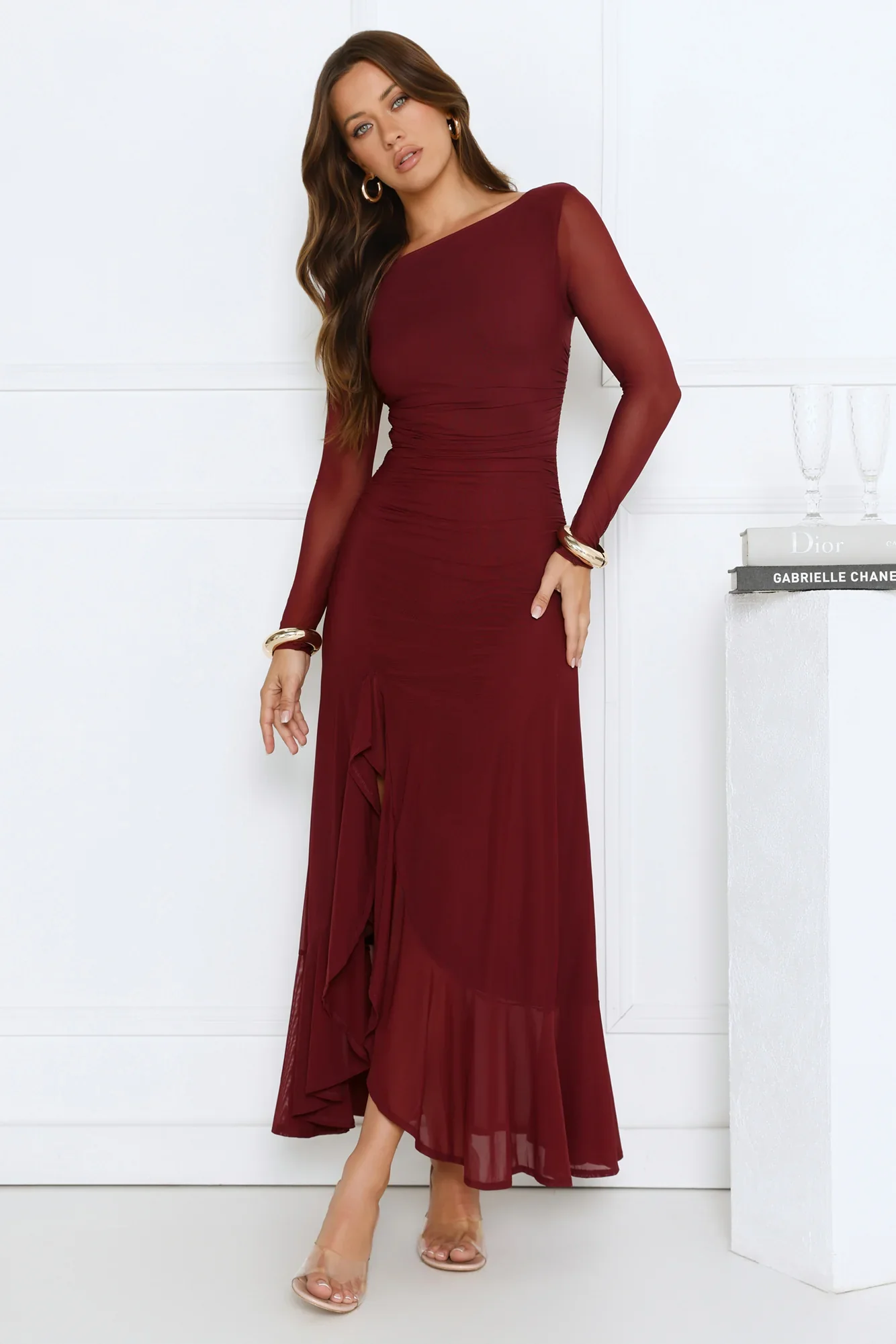 Darling At Dusk Long Sleeve Maxi Dress Wine