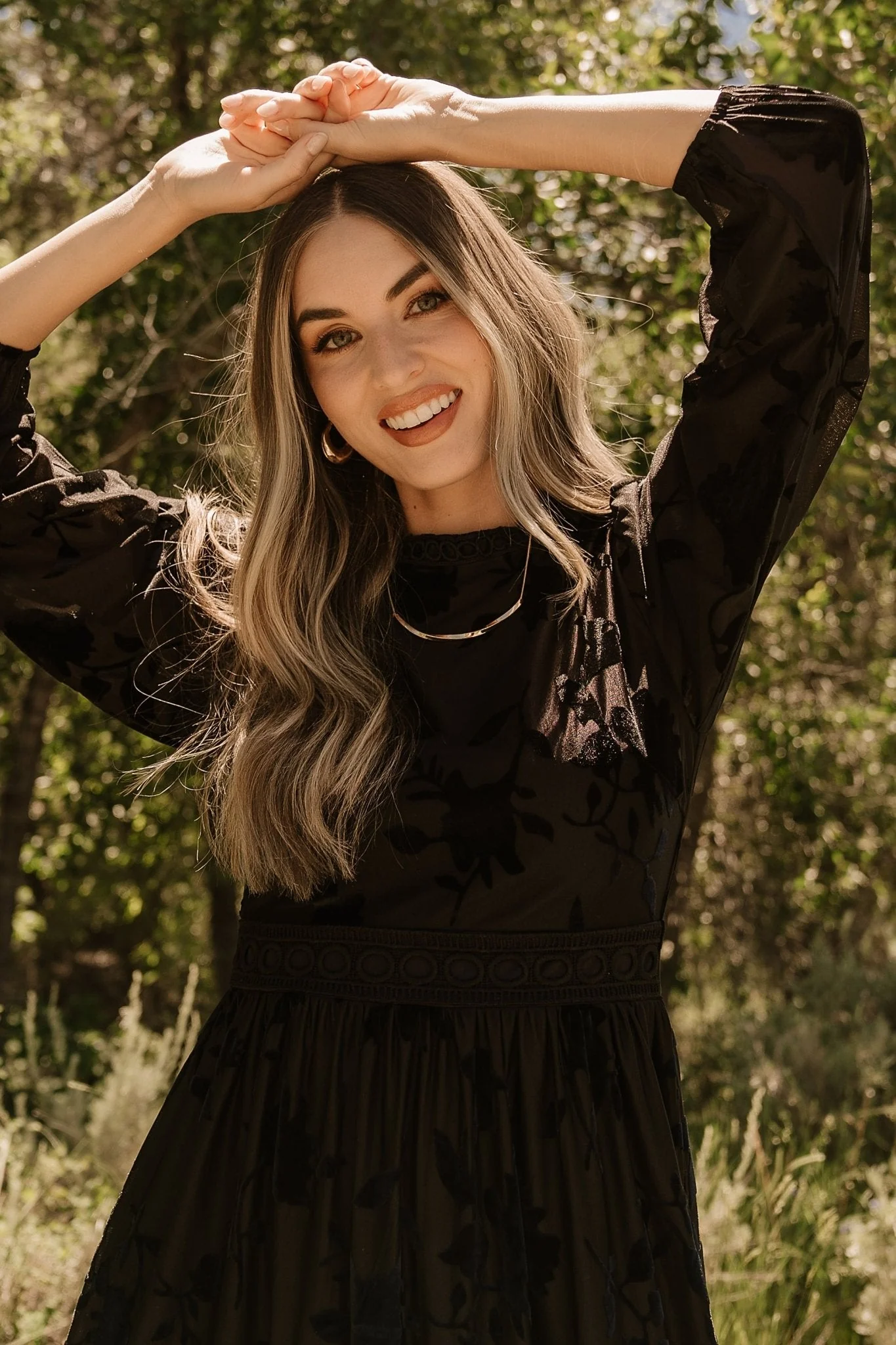 Christine Velvet Embossed Midi Dress | Black