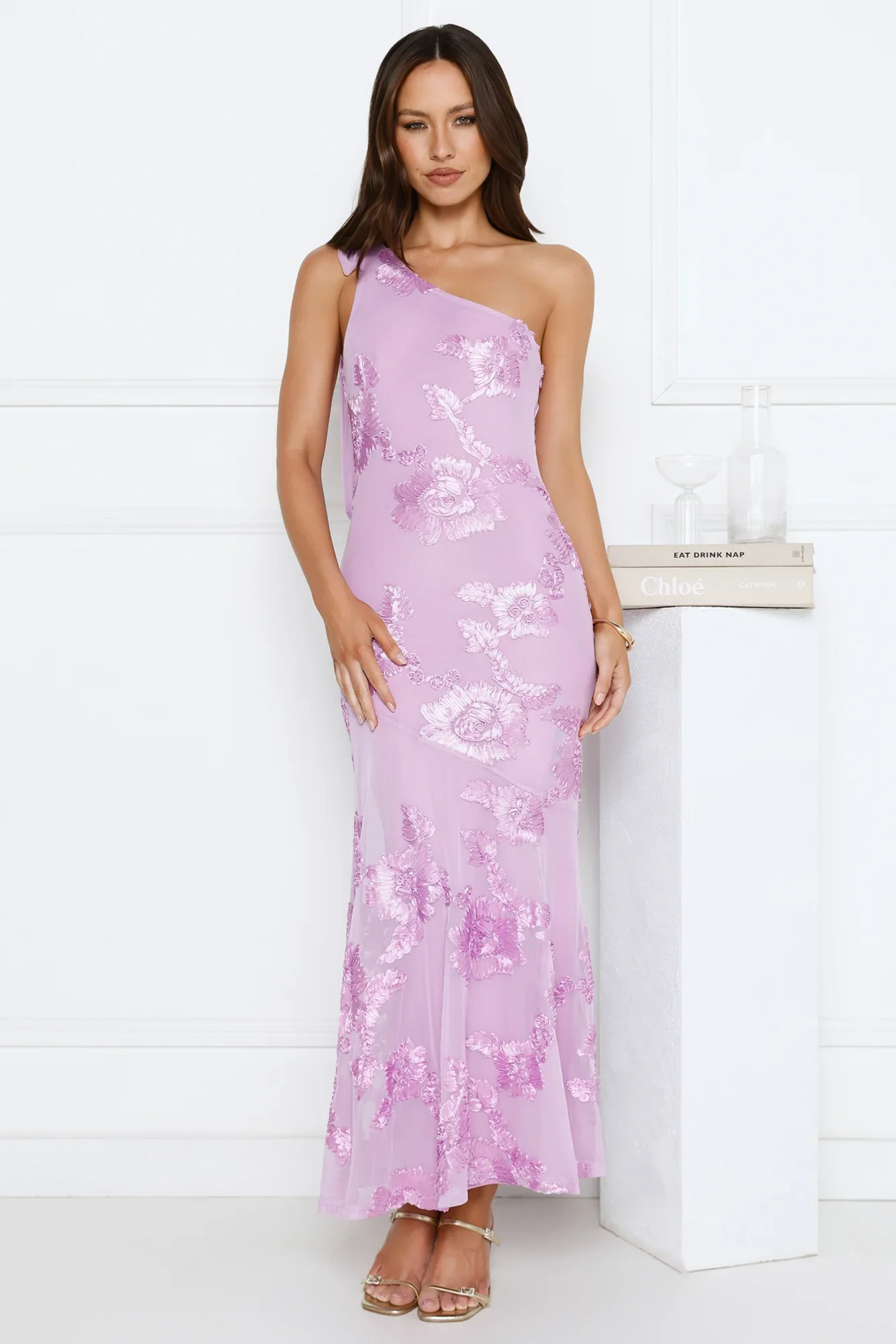 Glossy Girl One Shoulder Mesh Maxi Dress