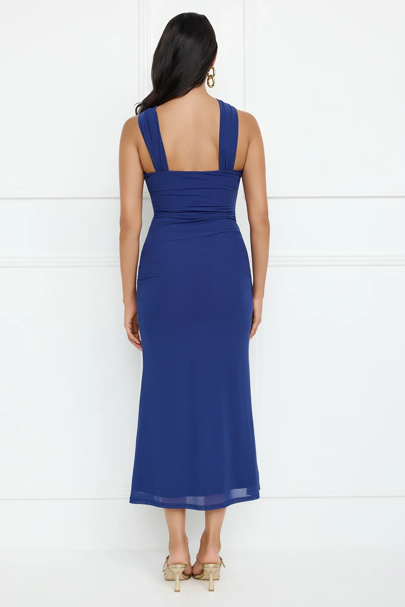 Nightlife Chic One Shoulder Mesh Midi Dress