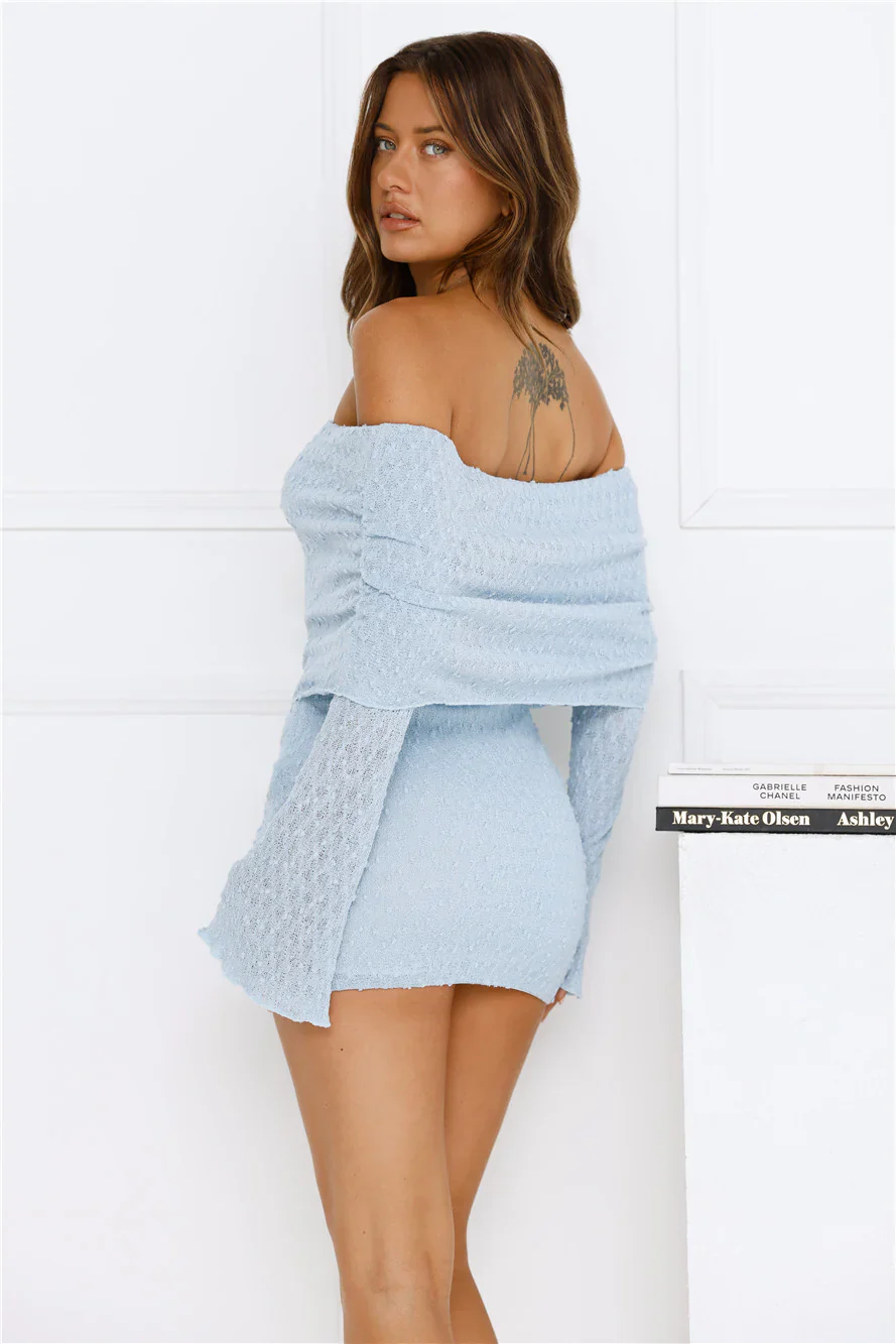 Stay Pretty Off Shoulder Mini Dress Blue