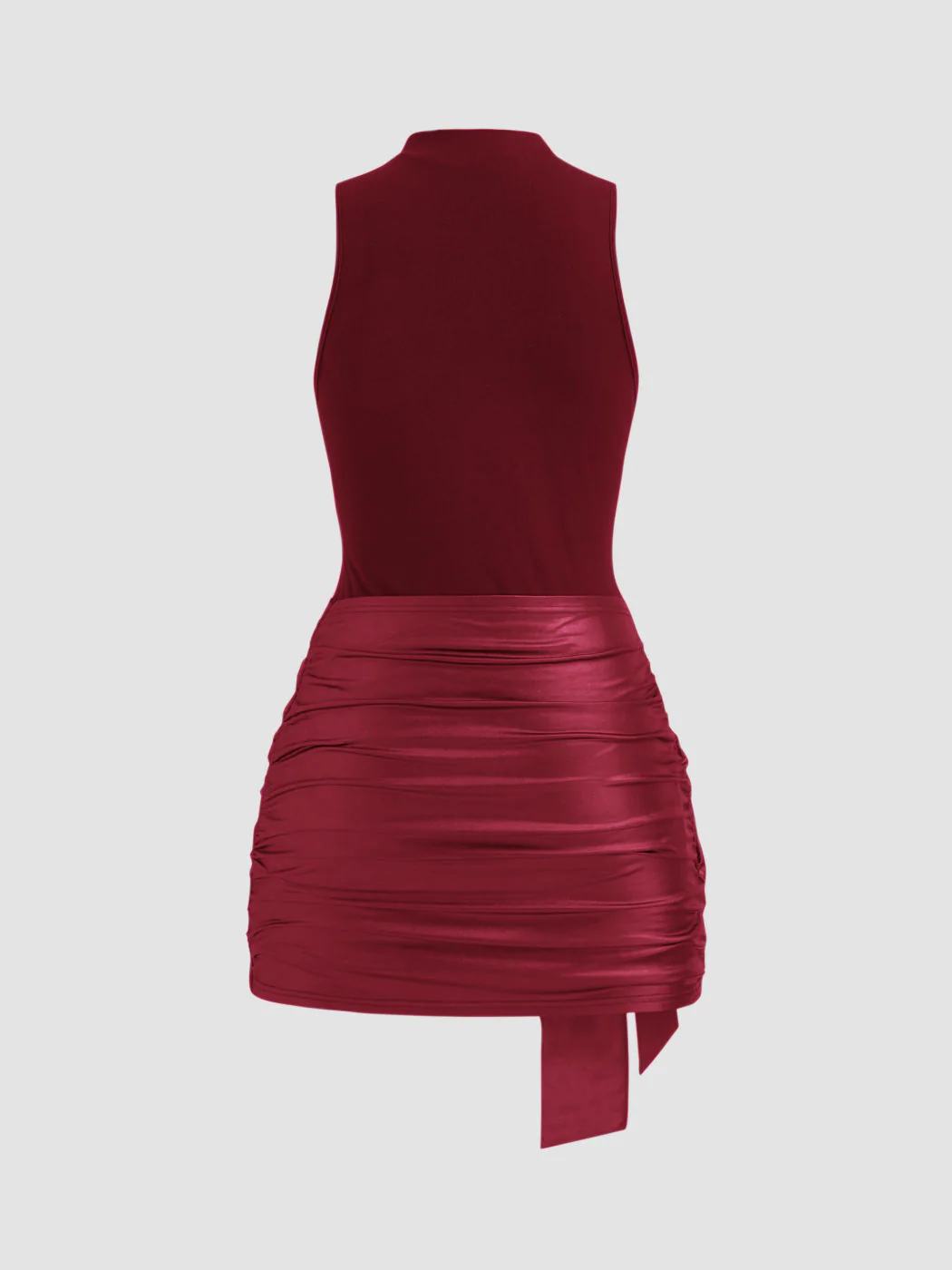 High Neck Ruched Knotted Mini Dress