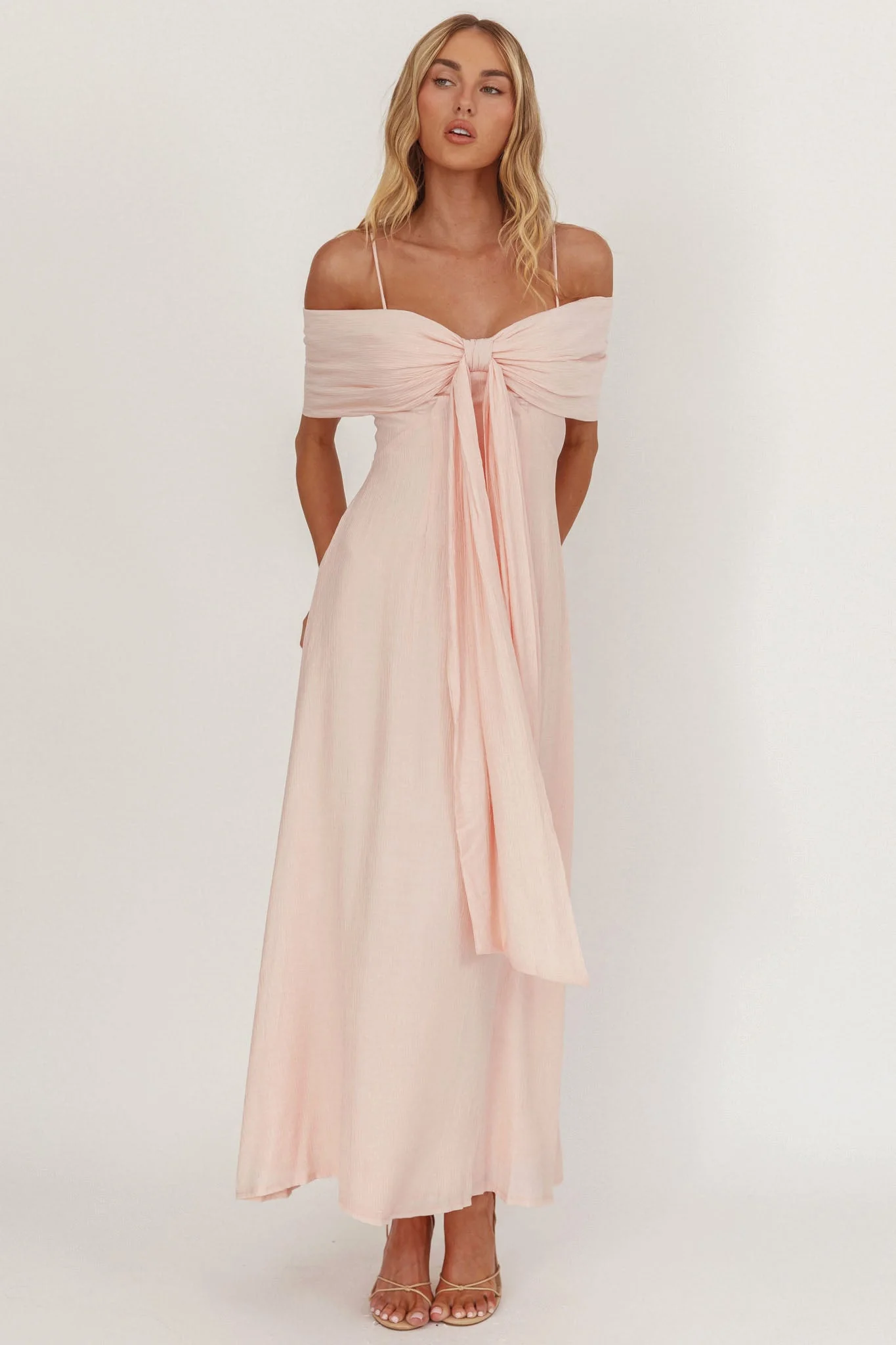 Lillibet Bow Tied Bust Midi Dress Pink
