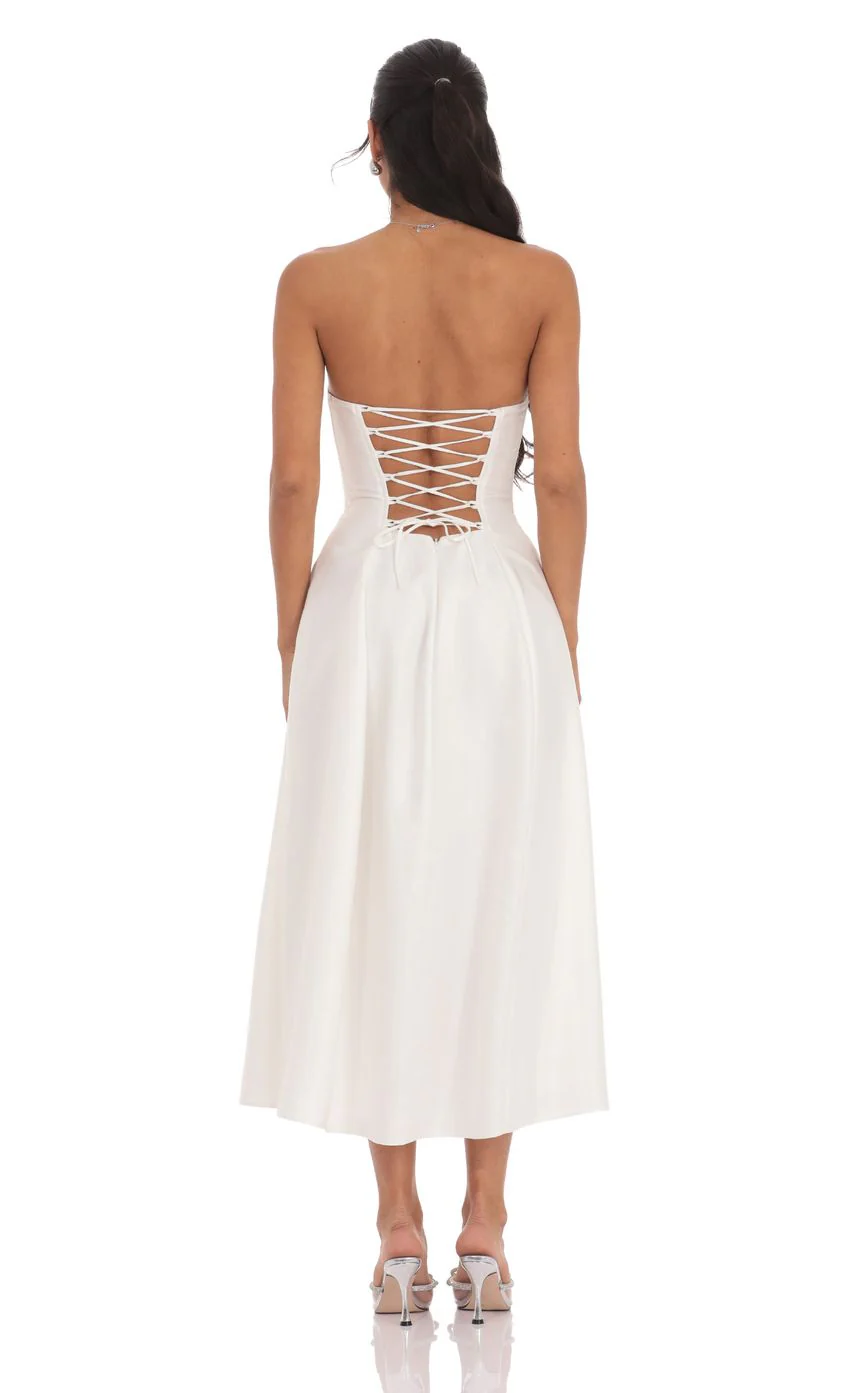 Sheen Empire Waist Midi Dress in Ivory