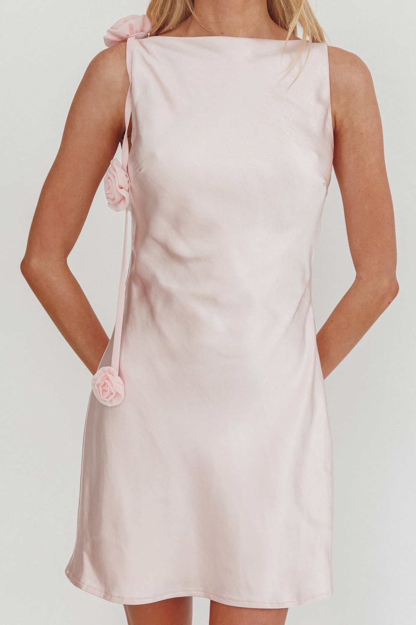 Collecting Memories Backless Rosette String Mini Dress Pink