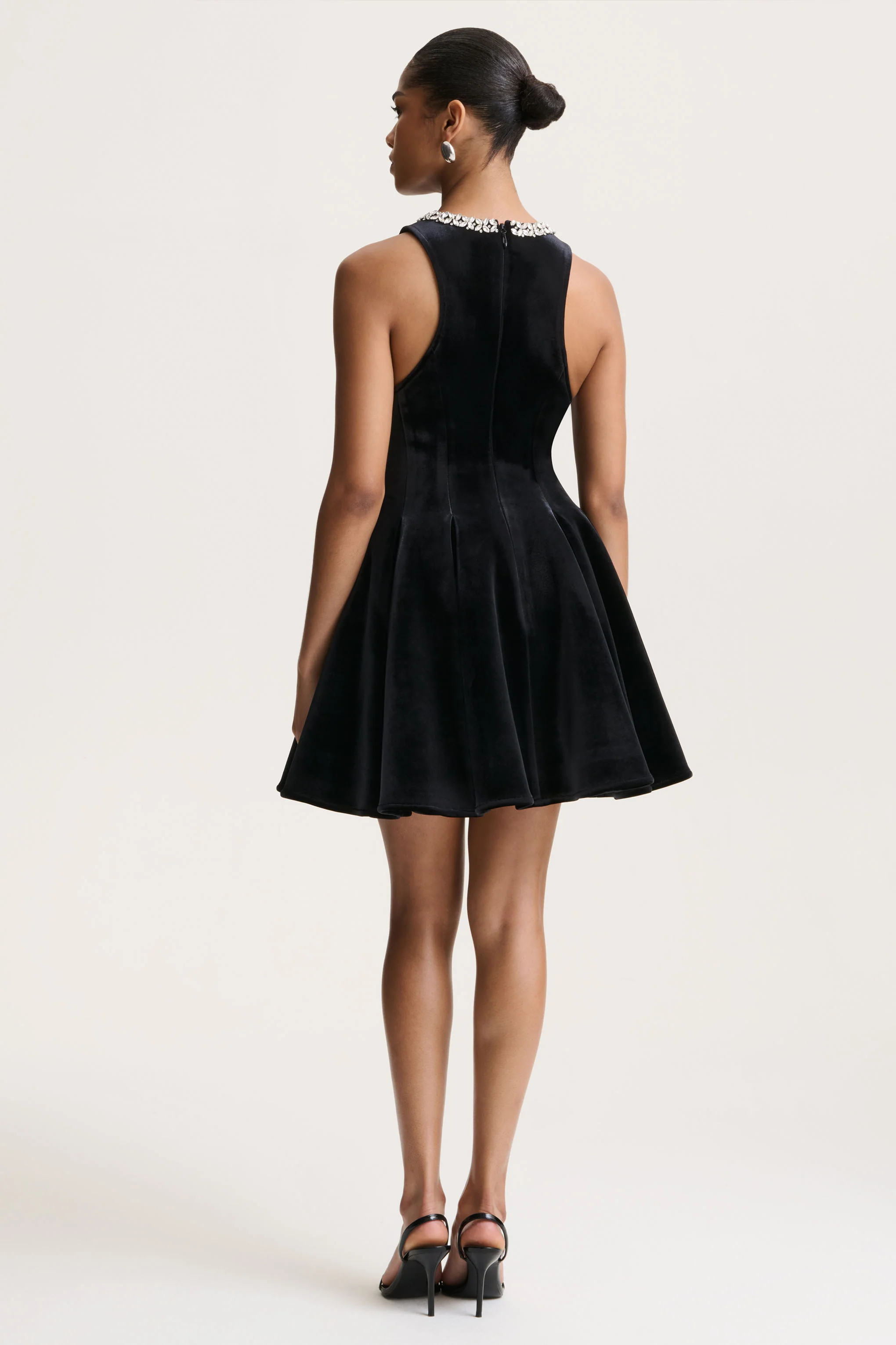Meva | Black Velvet Hand-Embellished High-Neck Mini Dress