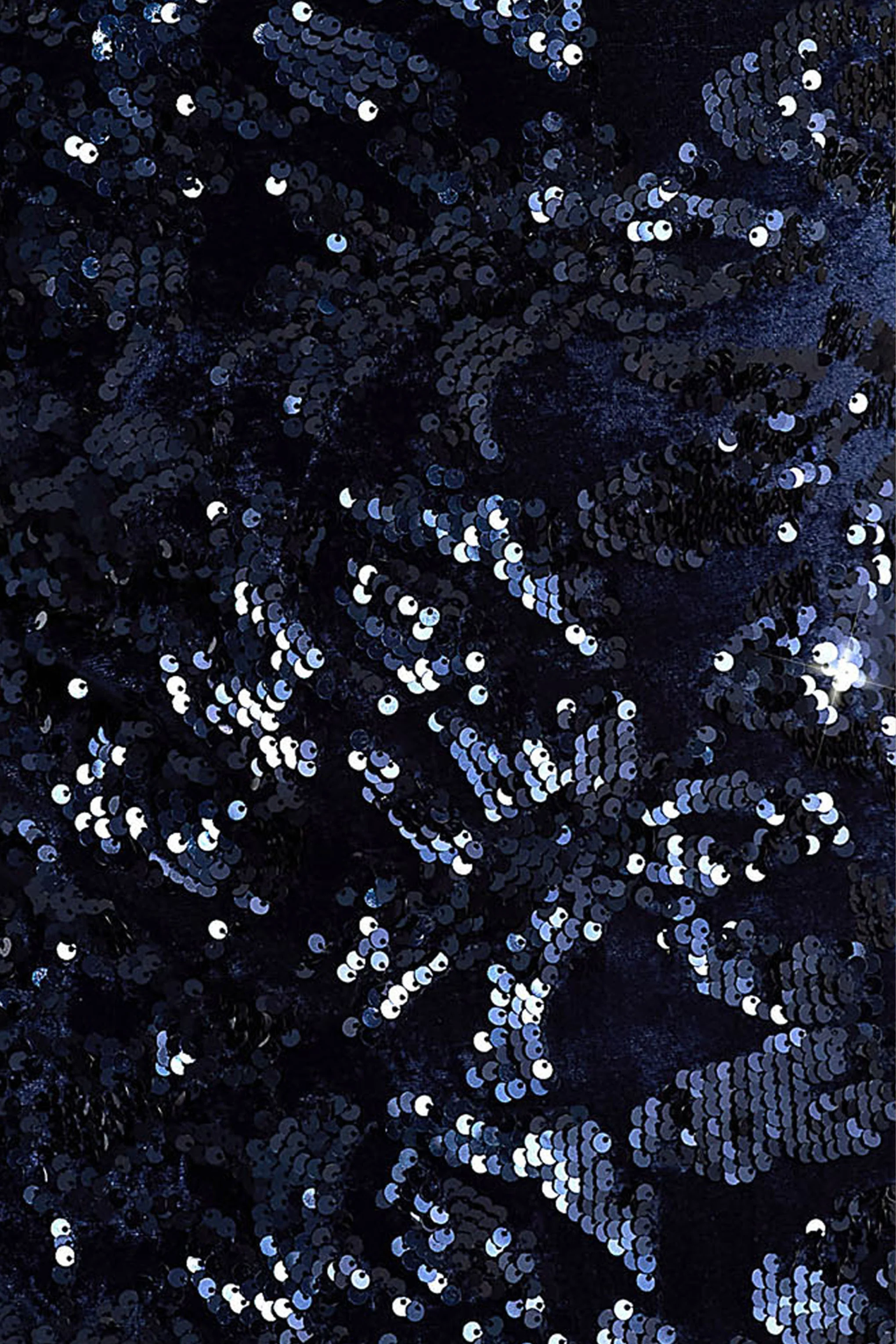 Alanita | Navy Velvet And Sequin Embellished High-Neck Midi Dress With Long Sleeves