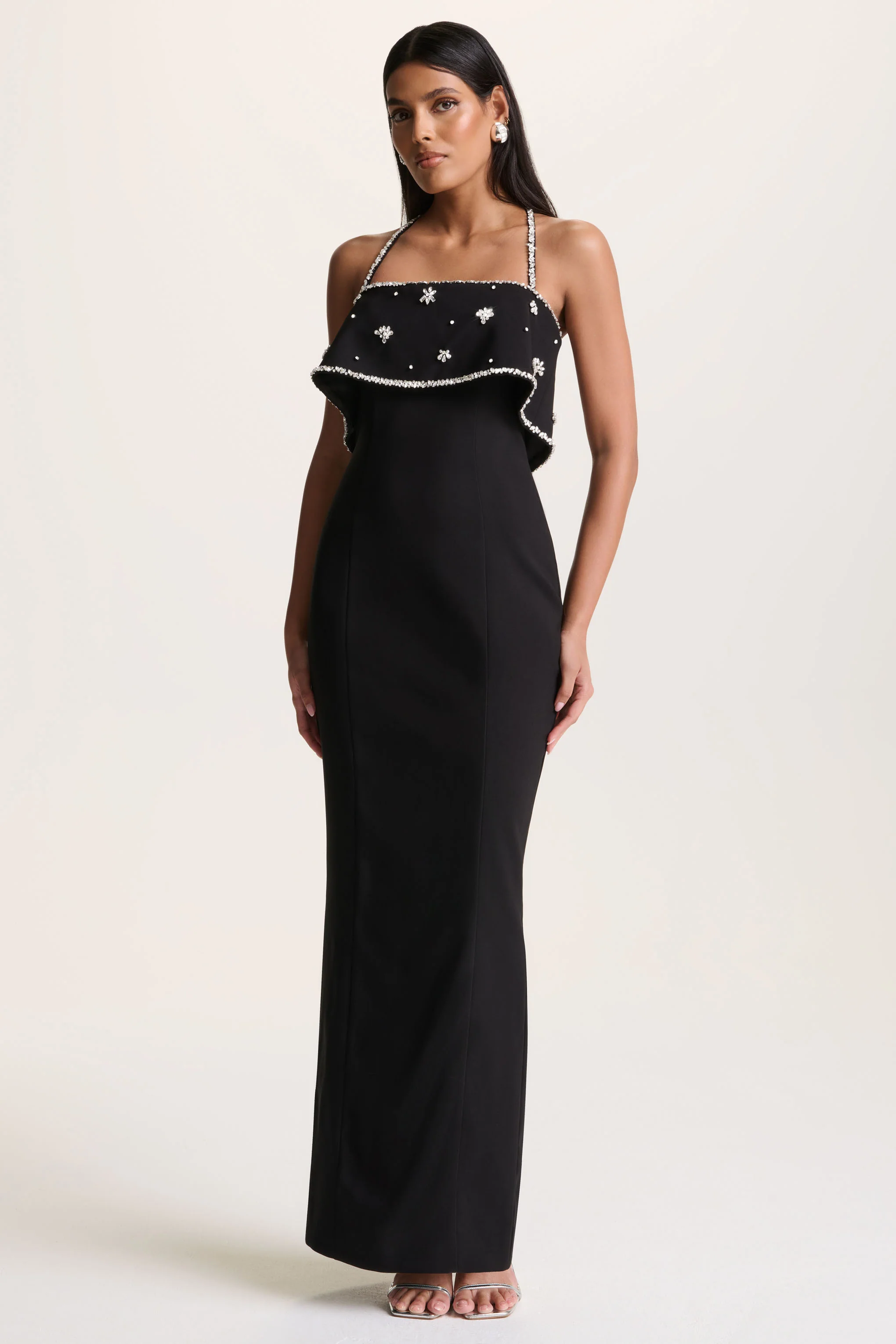 Illiana | Black Bandeau Hand-Embellished Maxi Dress
