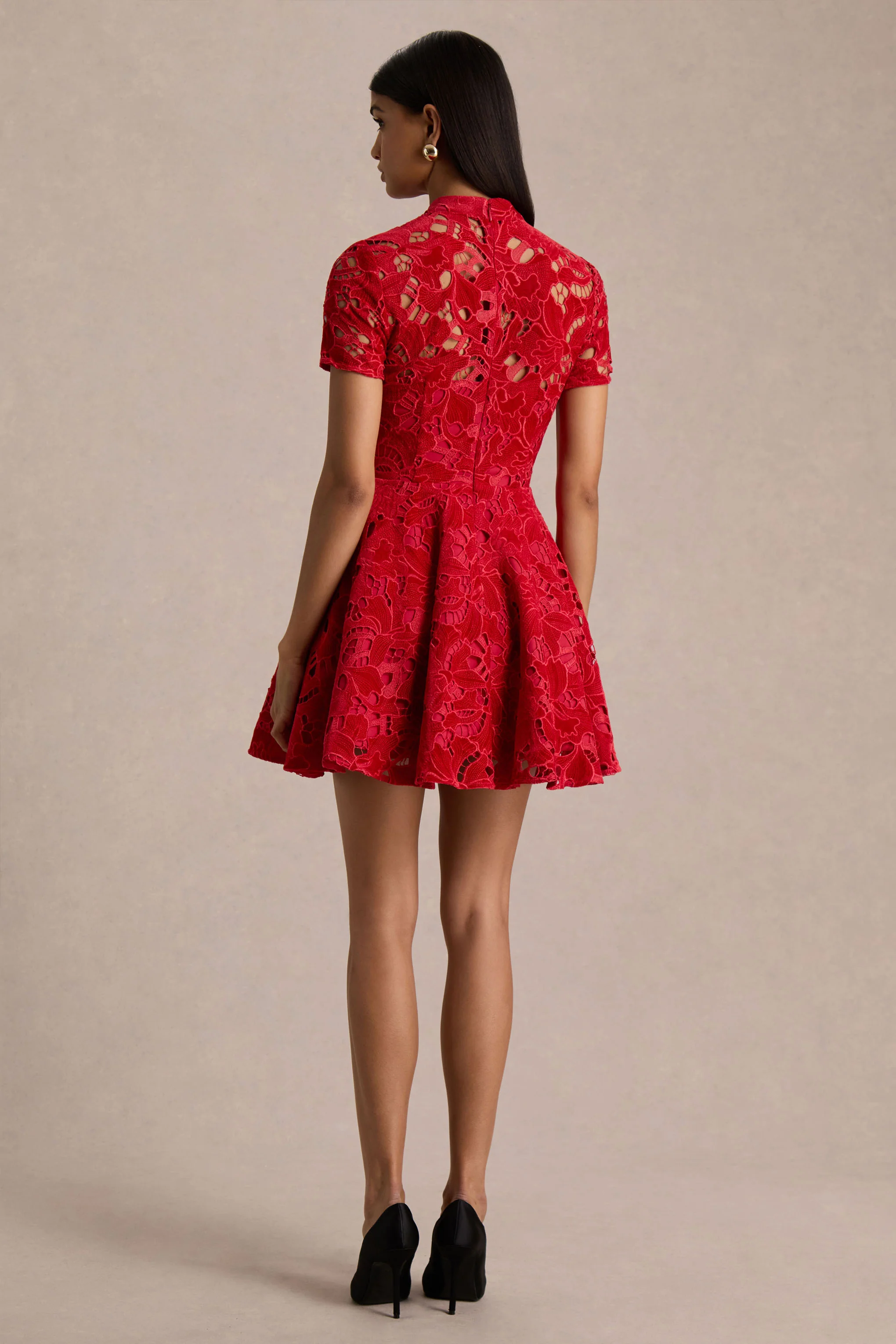 Roam | Red Lace High-Neck Mini Dress