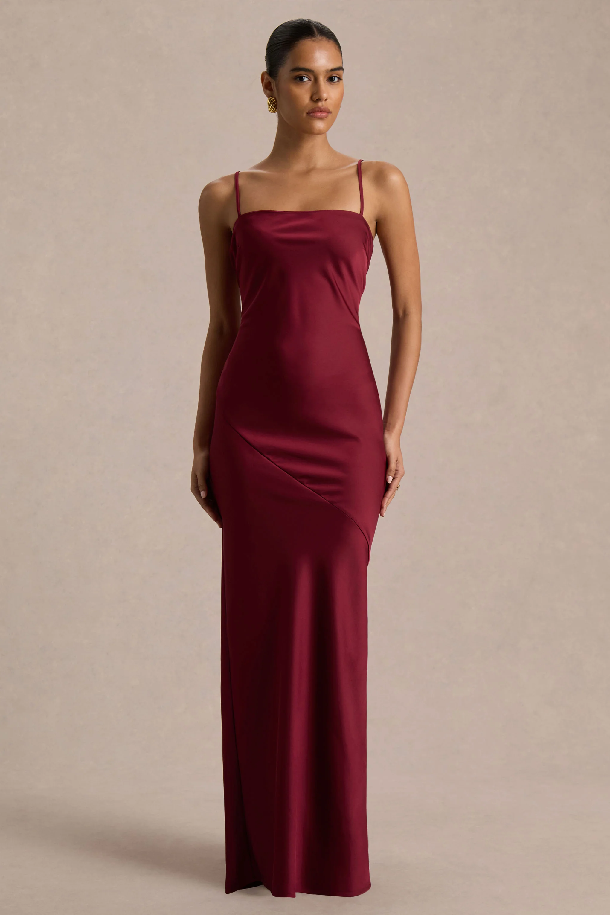 Yoli | Burgundy Satin Maxi Dress With Removable Twist-Cape