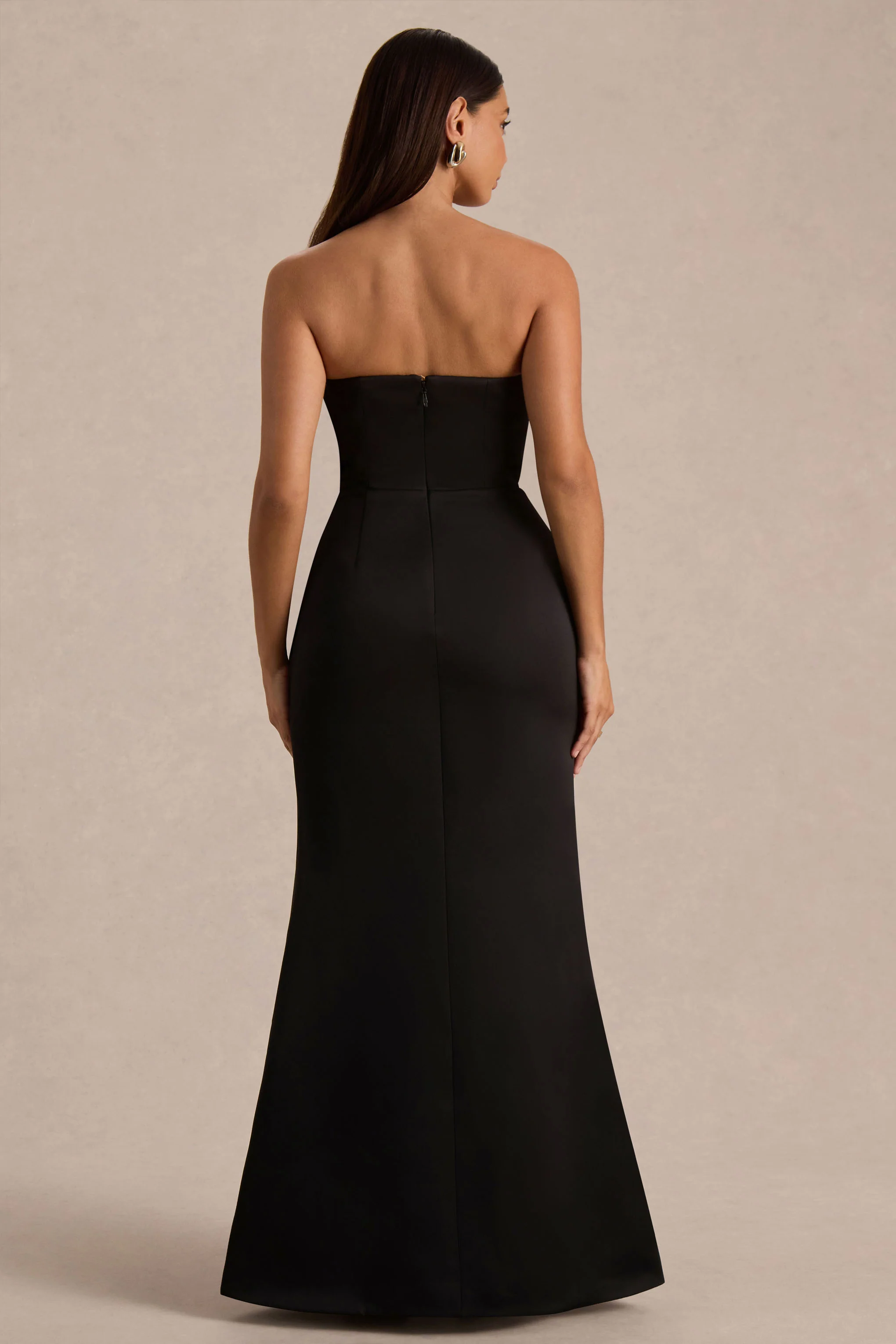 Sonata | Black Satin Bandeau Maxi Dress With Bow Detail